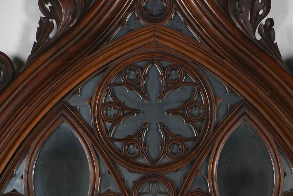 Gothic Revival Style Mahogany Wall Mirror and Console