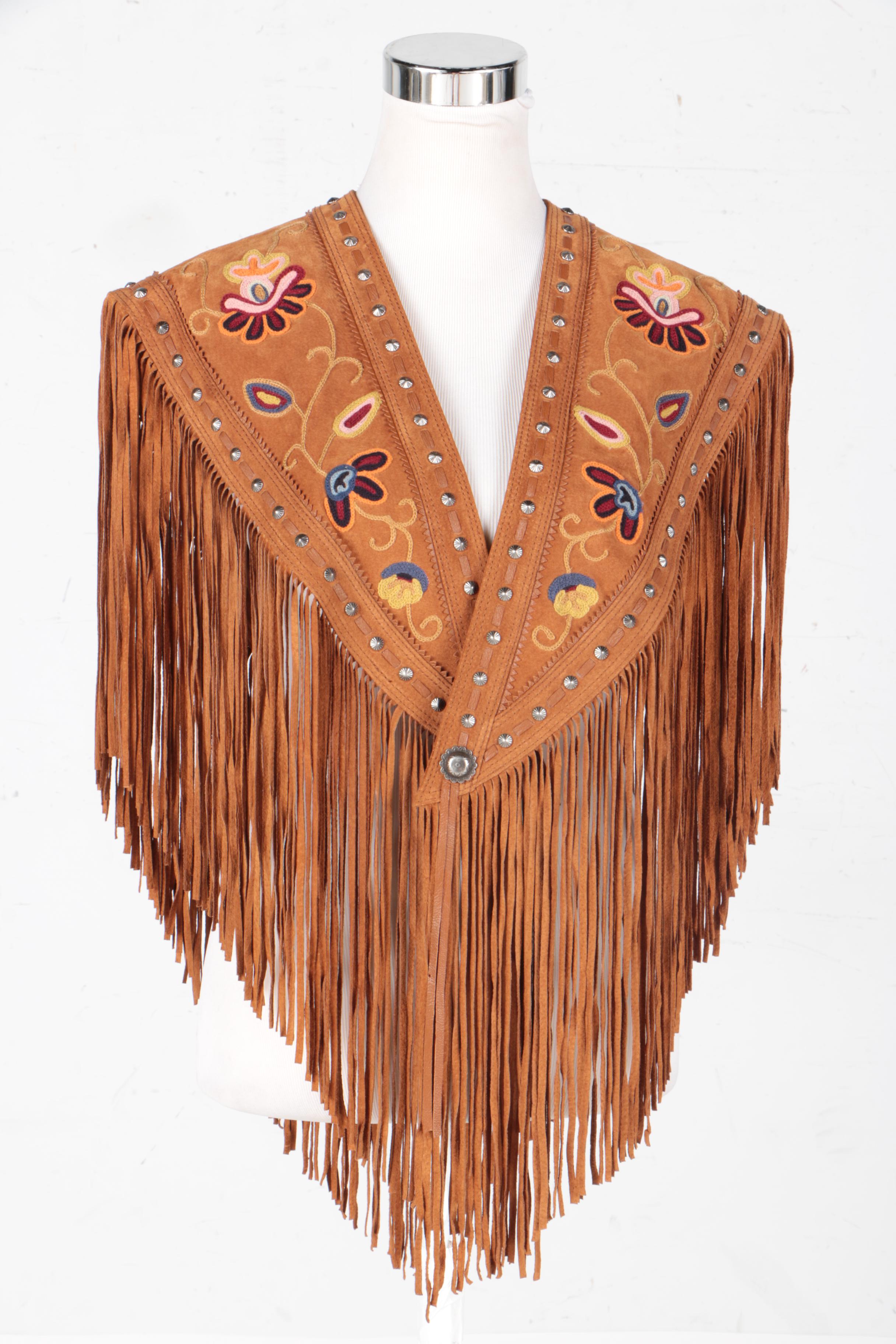 Black Suede Jacket and Tan Suede Embroidered Shawl by Cripple Creek