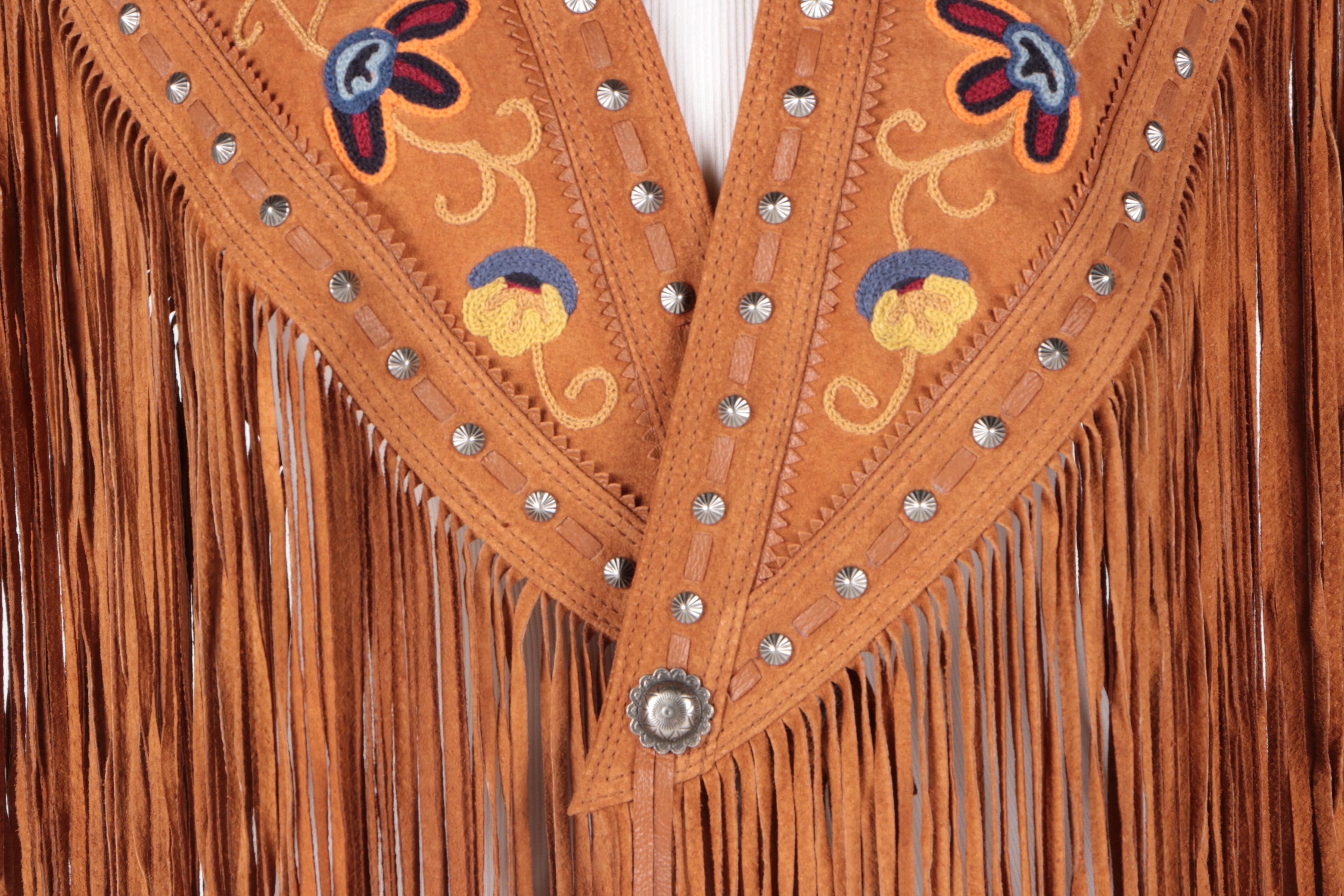 Black Suede Jacket and Tan Suede Embroidered Shawl by Cripple Creek