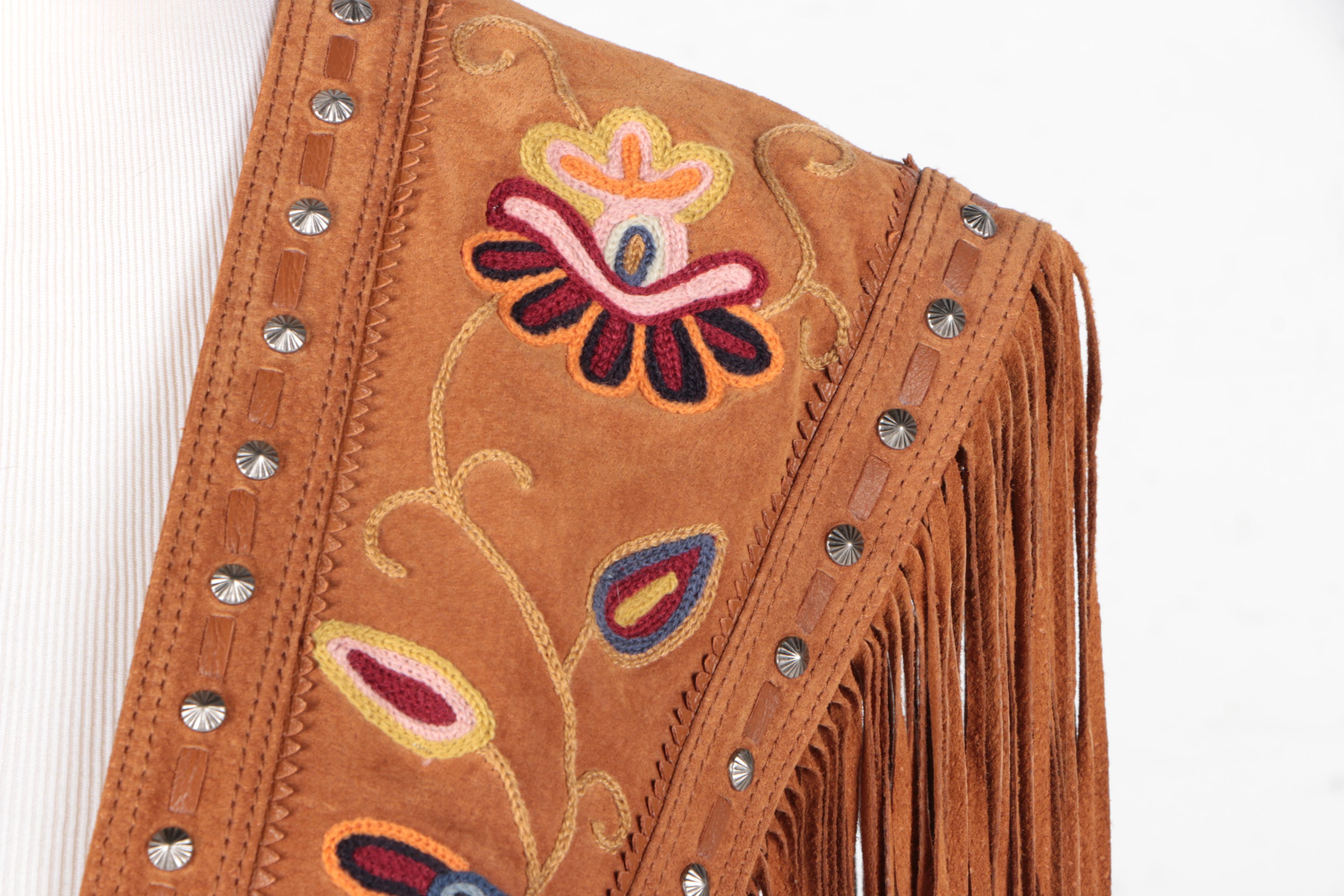 Black Suede Jacket and Tan Suede Embroidered Shawl by Cripple Creek