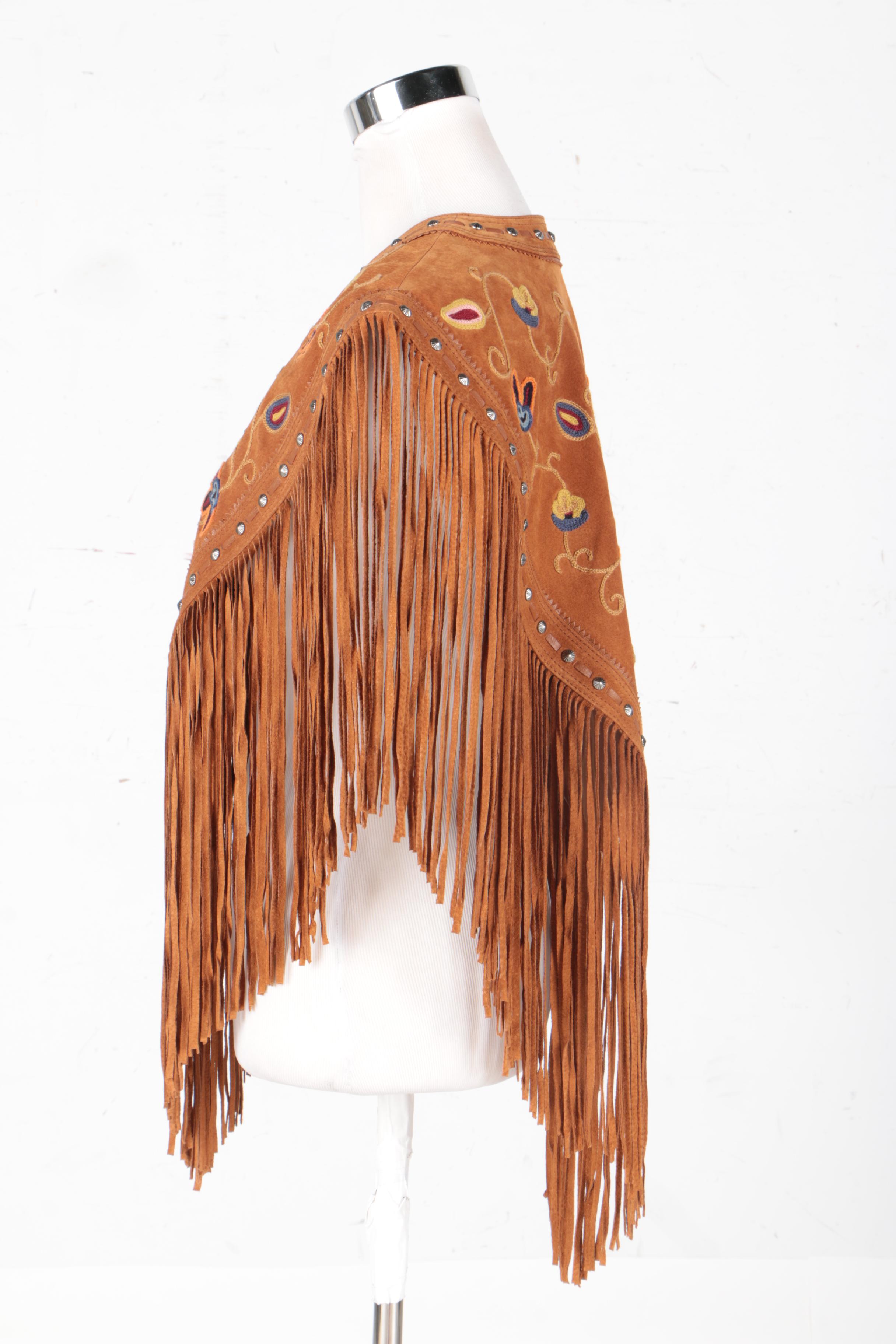 Black Suede Jacket and Tan Suede Embroidered Shawl by Cripple Creek