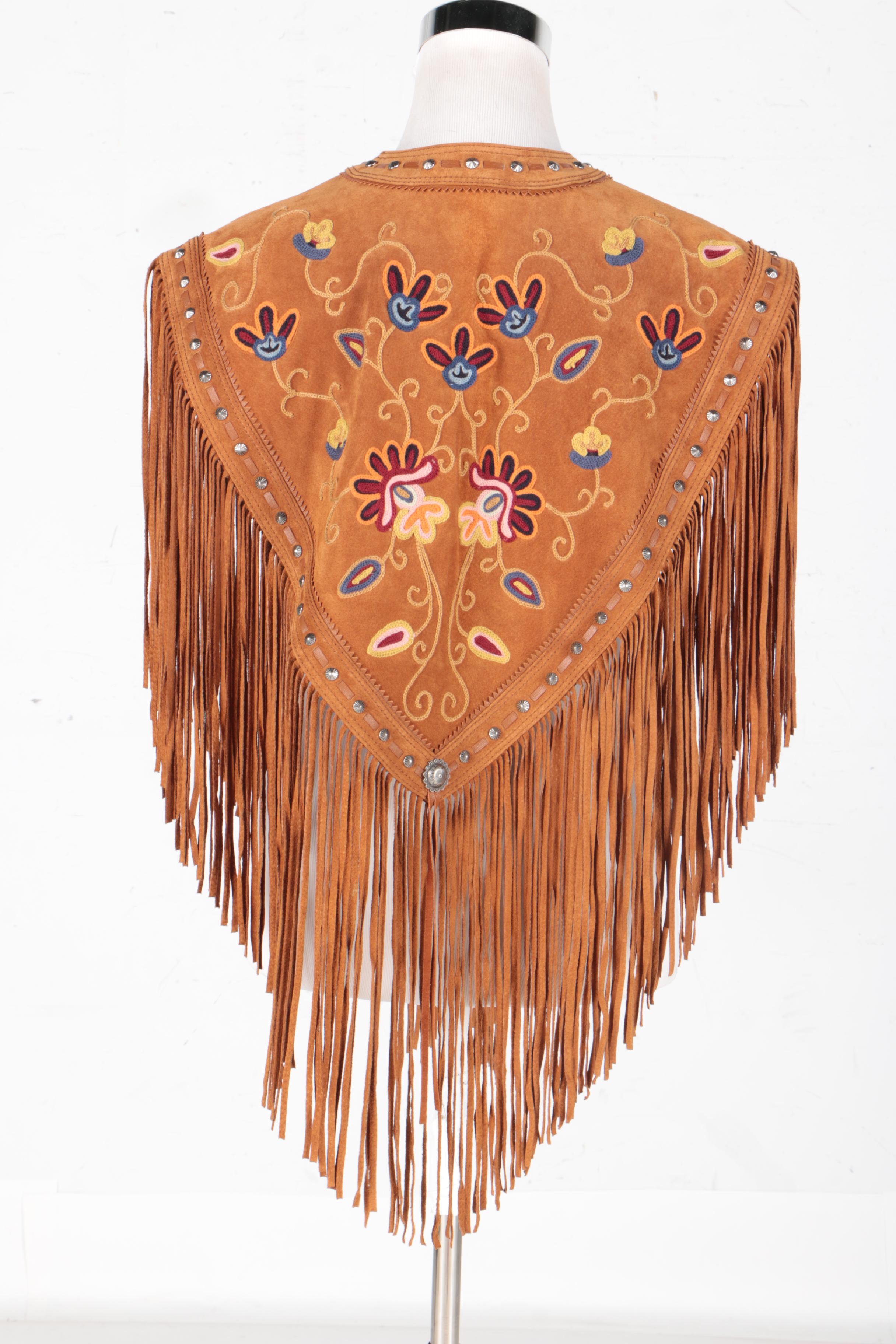 Black Suede Jacket and Tan Suede Embroidered Shawl by Cripple Creek