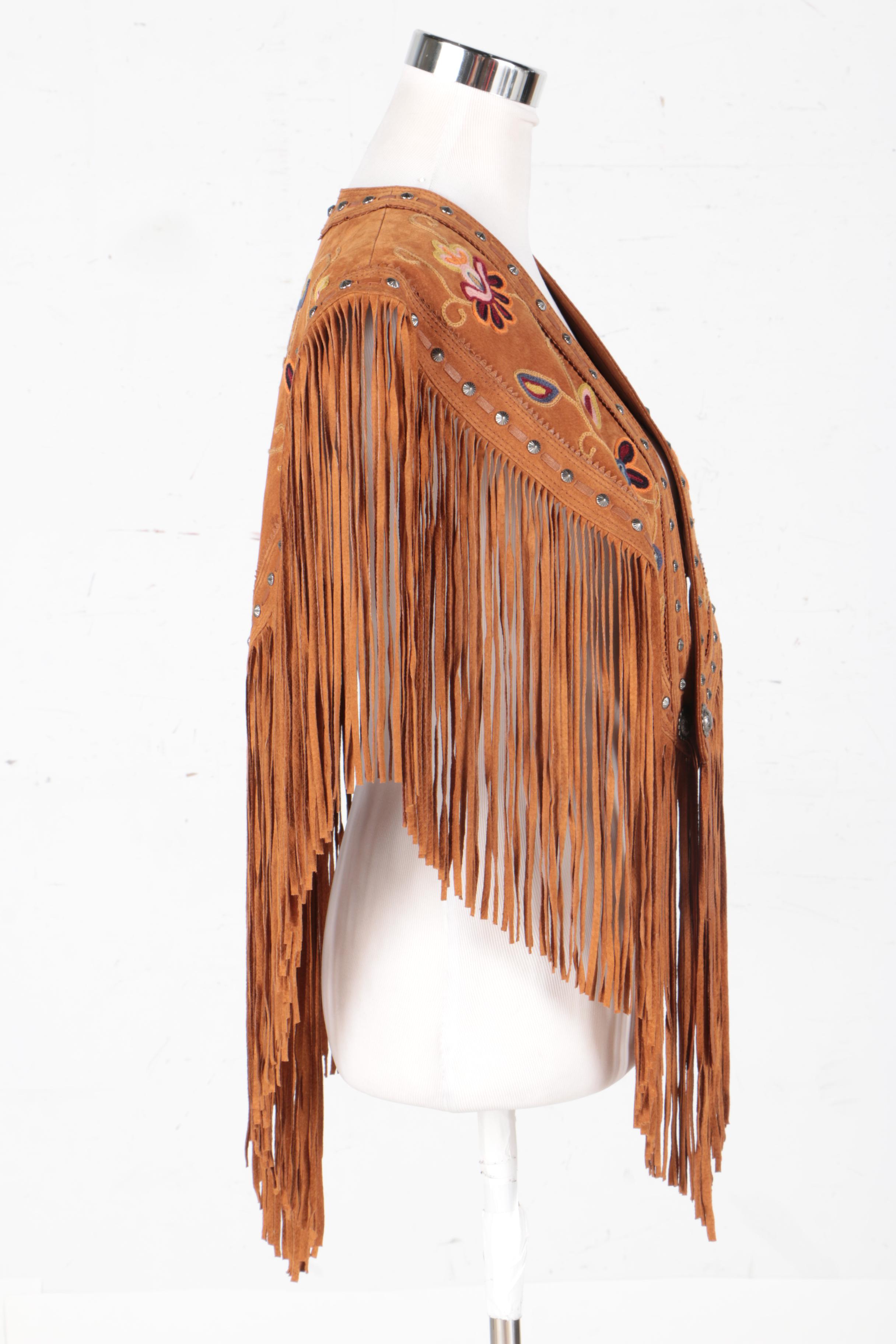 Black Suede Jacket and Tan Suede Embroidered Shawl by Cripple Creek