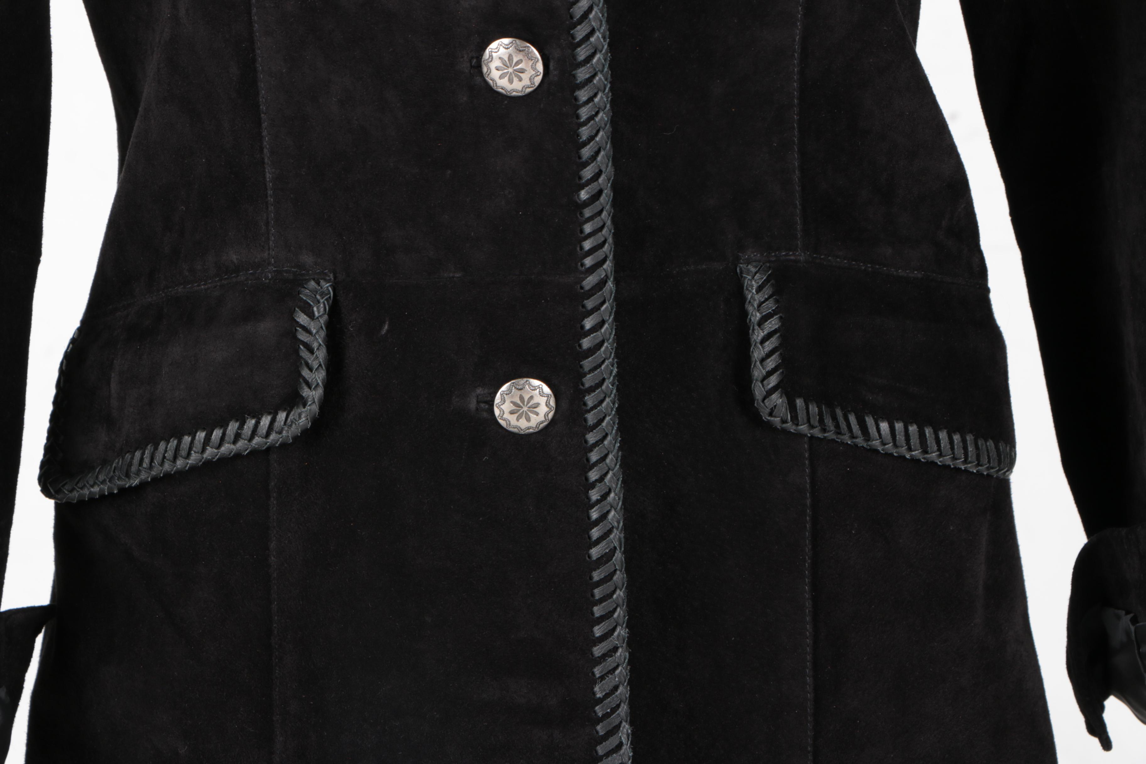 Black Suede Jacket and Tan Suede Embroidered Shawl by Cripple Creek