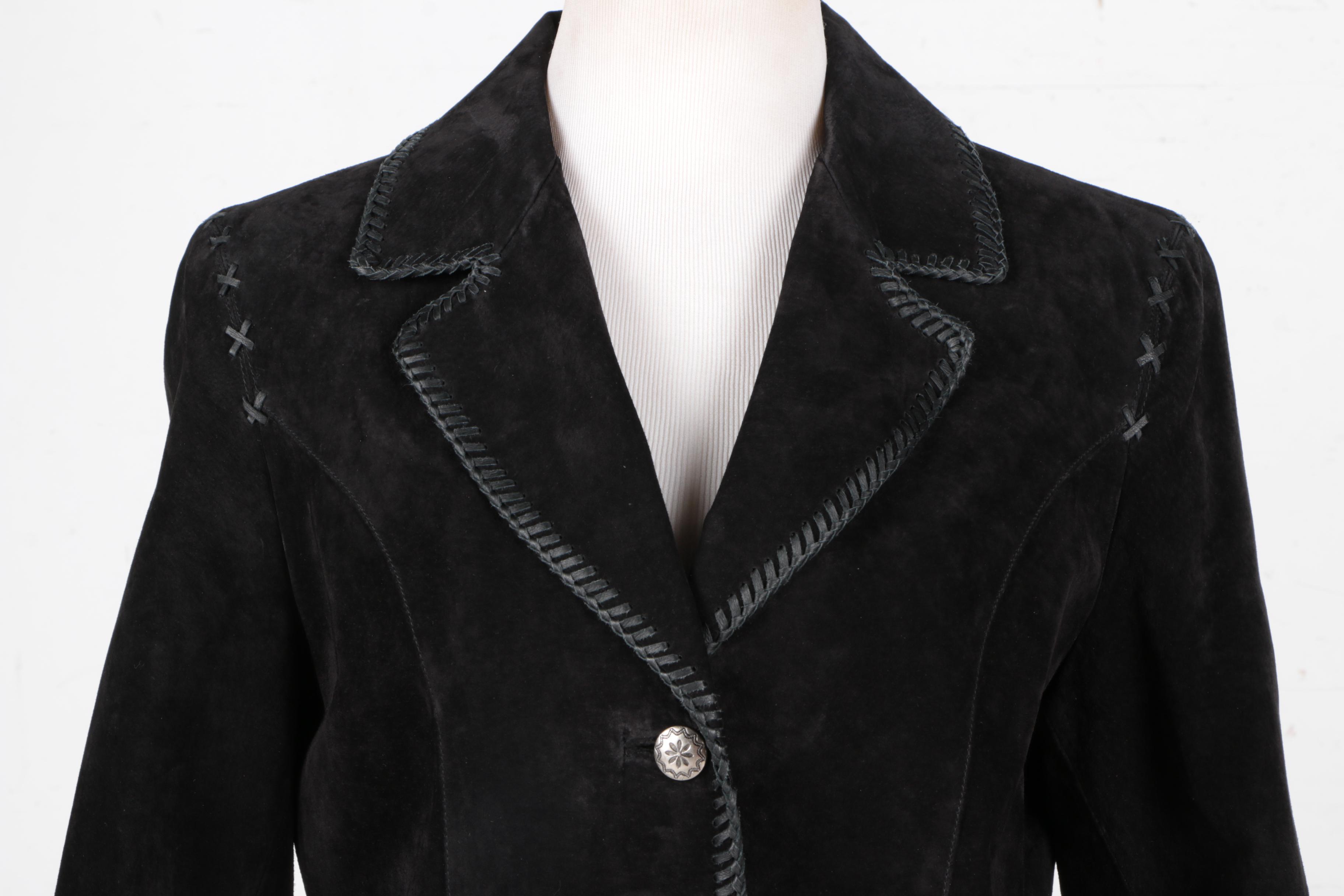 Black Suede Jacket and Tan Suede Embroidered Shawl by Cripple Creek