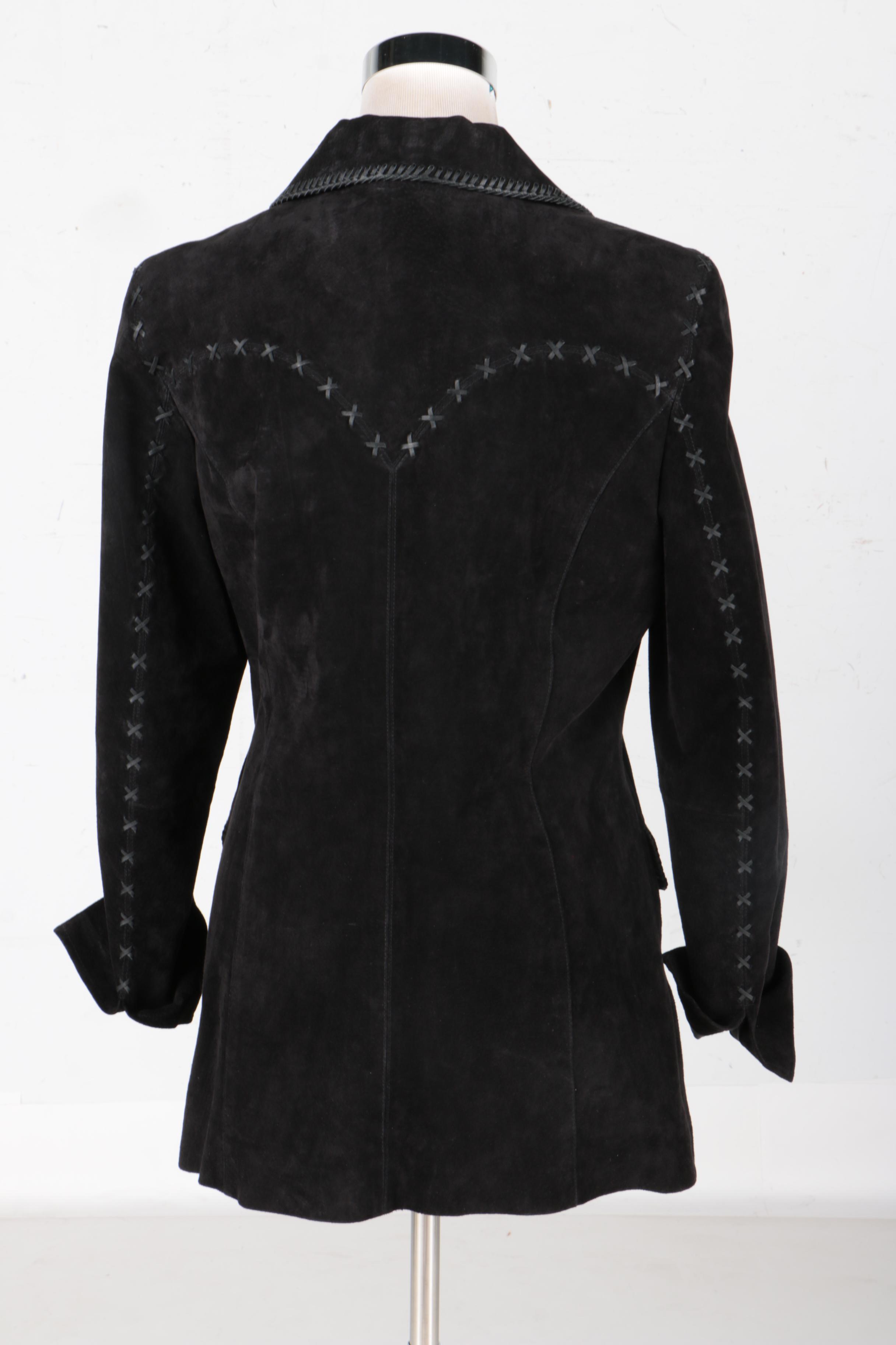 Black Suede Jacket and Tan Suede Embroidered Shawl by Cripple Creek
