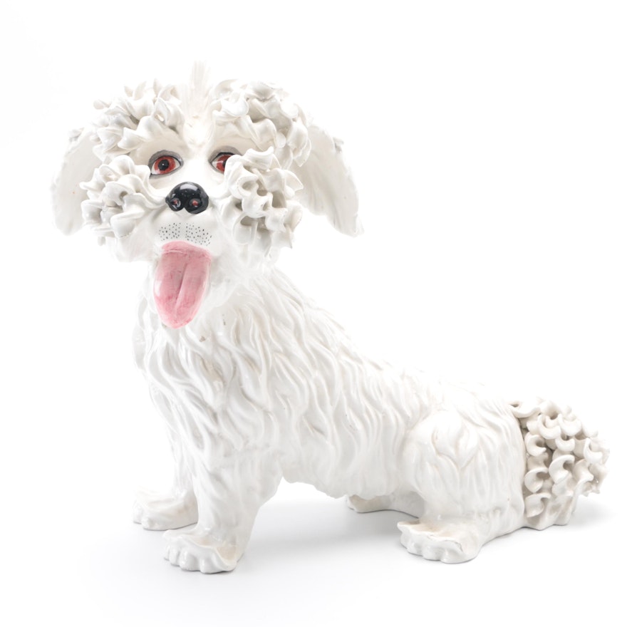 Italian White Ceramic Dog Figurine