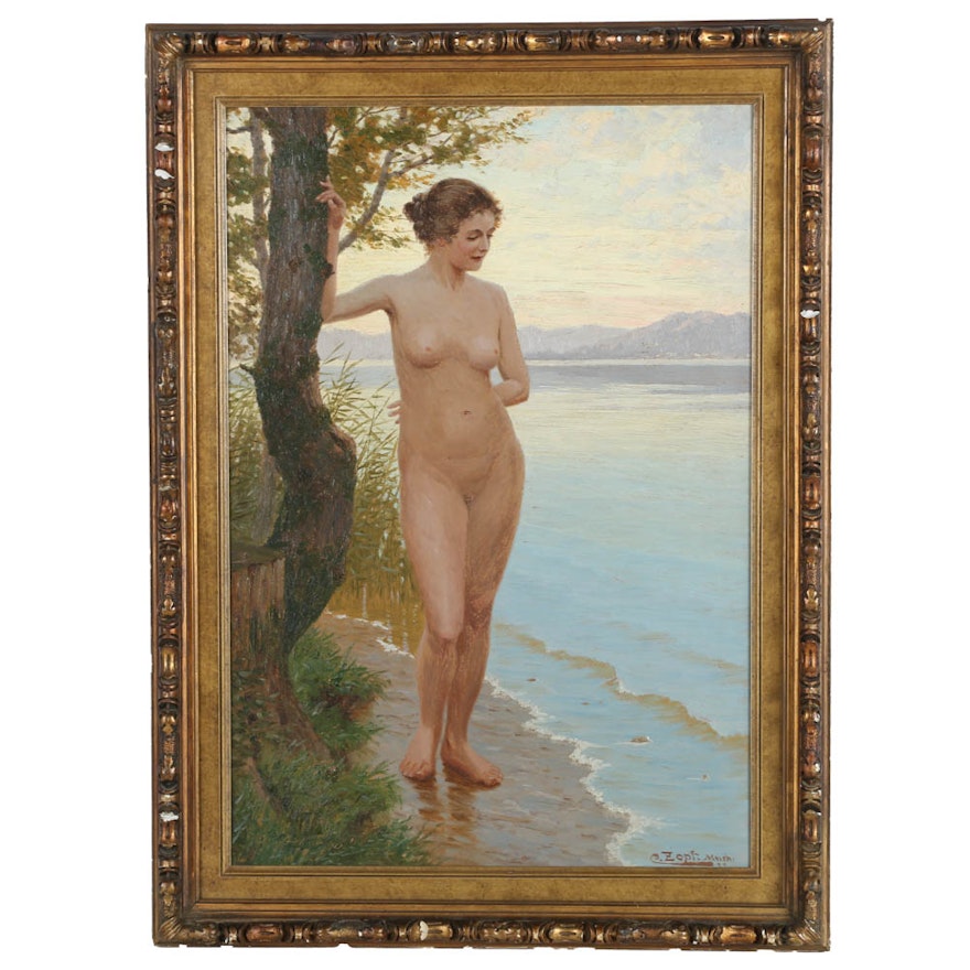 Carl Zopf Oil Painting on Canvas Board of Figure in Landscape