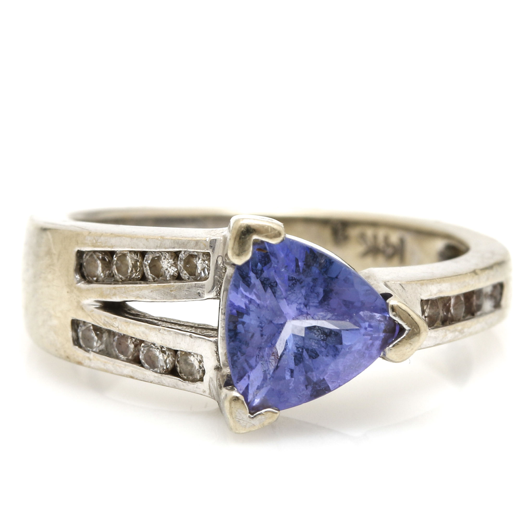 14K White Gold Tanzanite and Diamond Ring