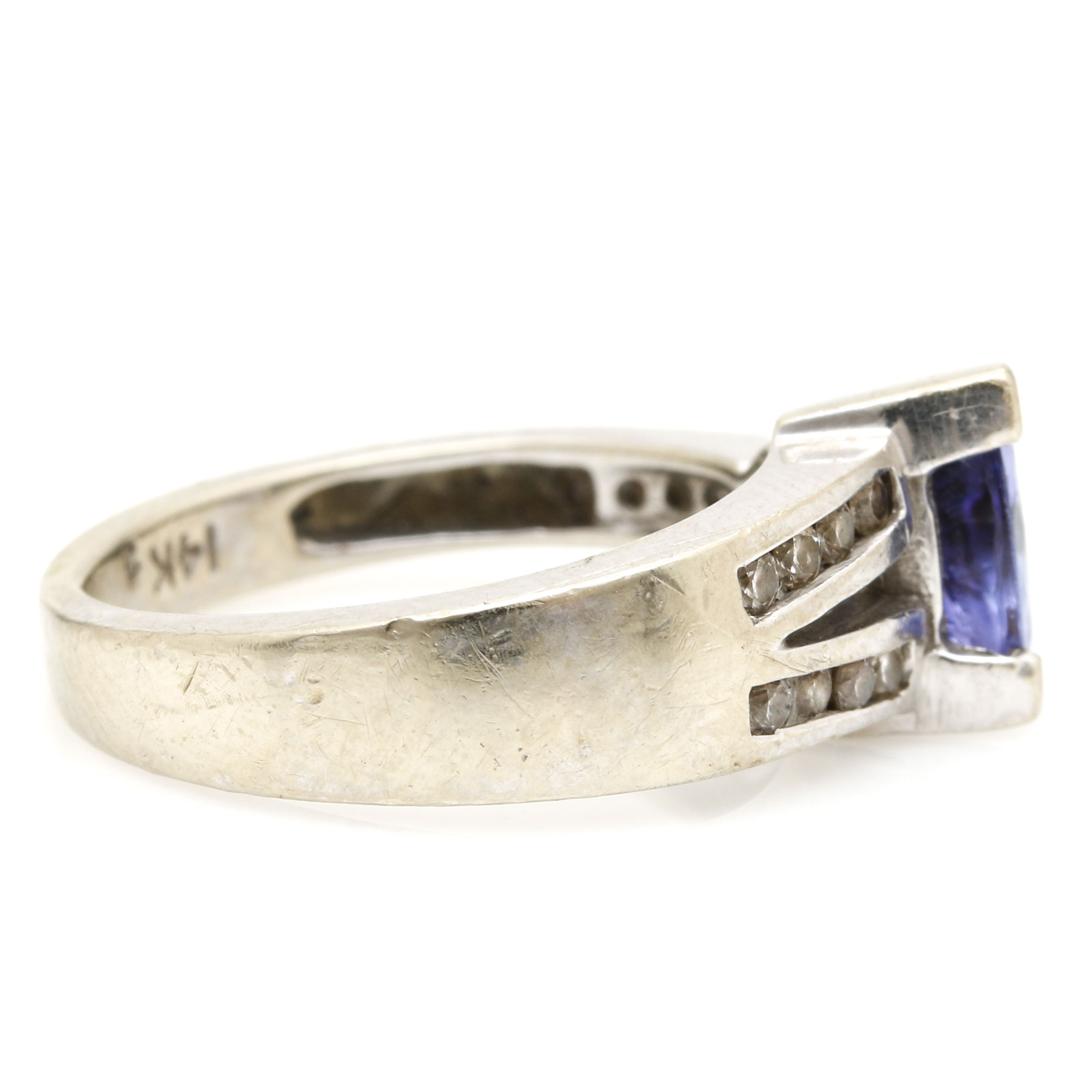 14K White Gold Tanzanite and Diamond Ring