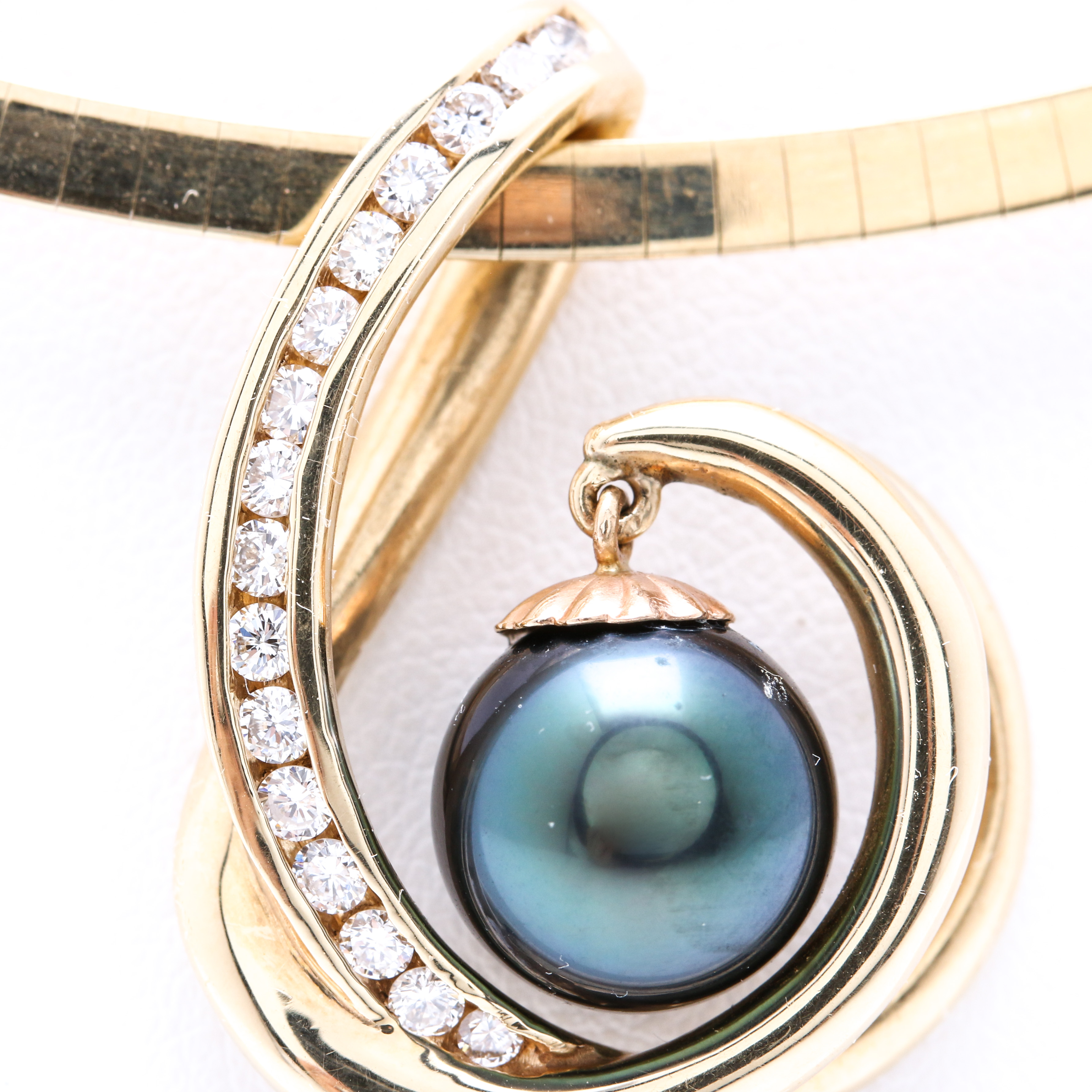 14K Yellow Gold Cultured Pearl and Diamond Necklace