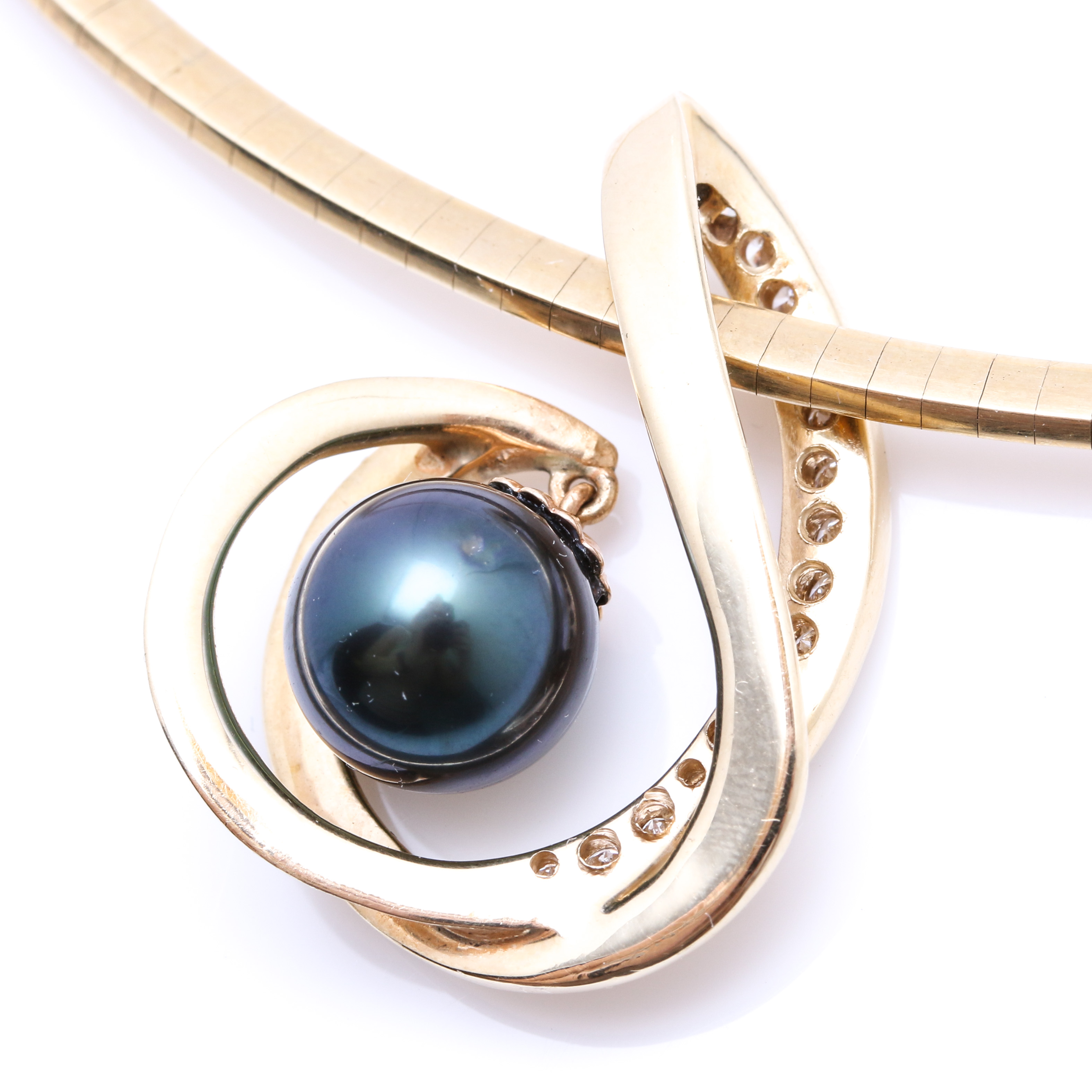 14K Yellow Gold Cultured Pearl and Diamond Necklace