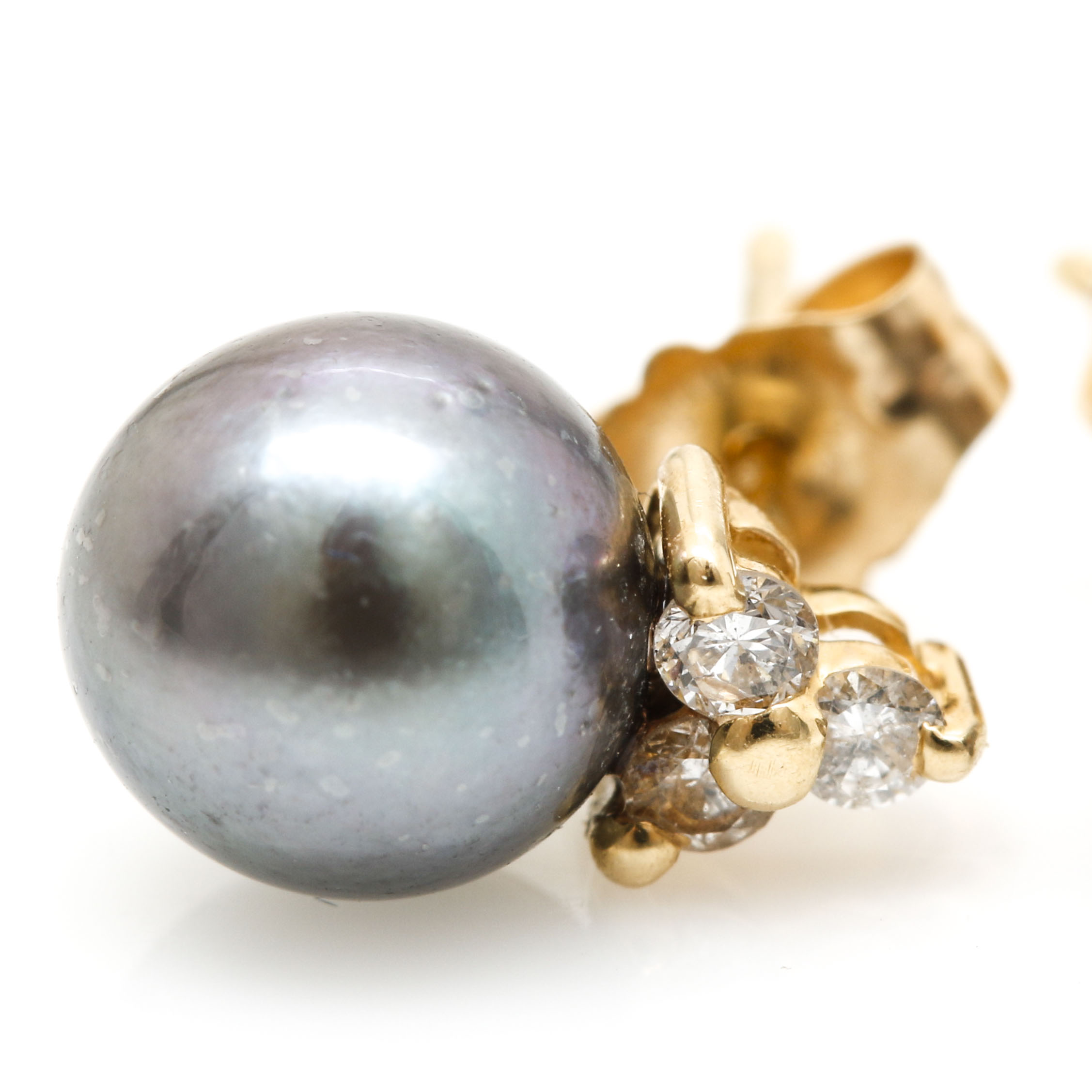 14K White and Yellow Gold Diamond and Pearl Earrings