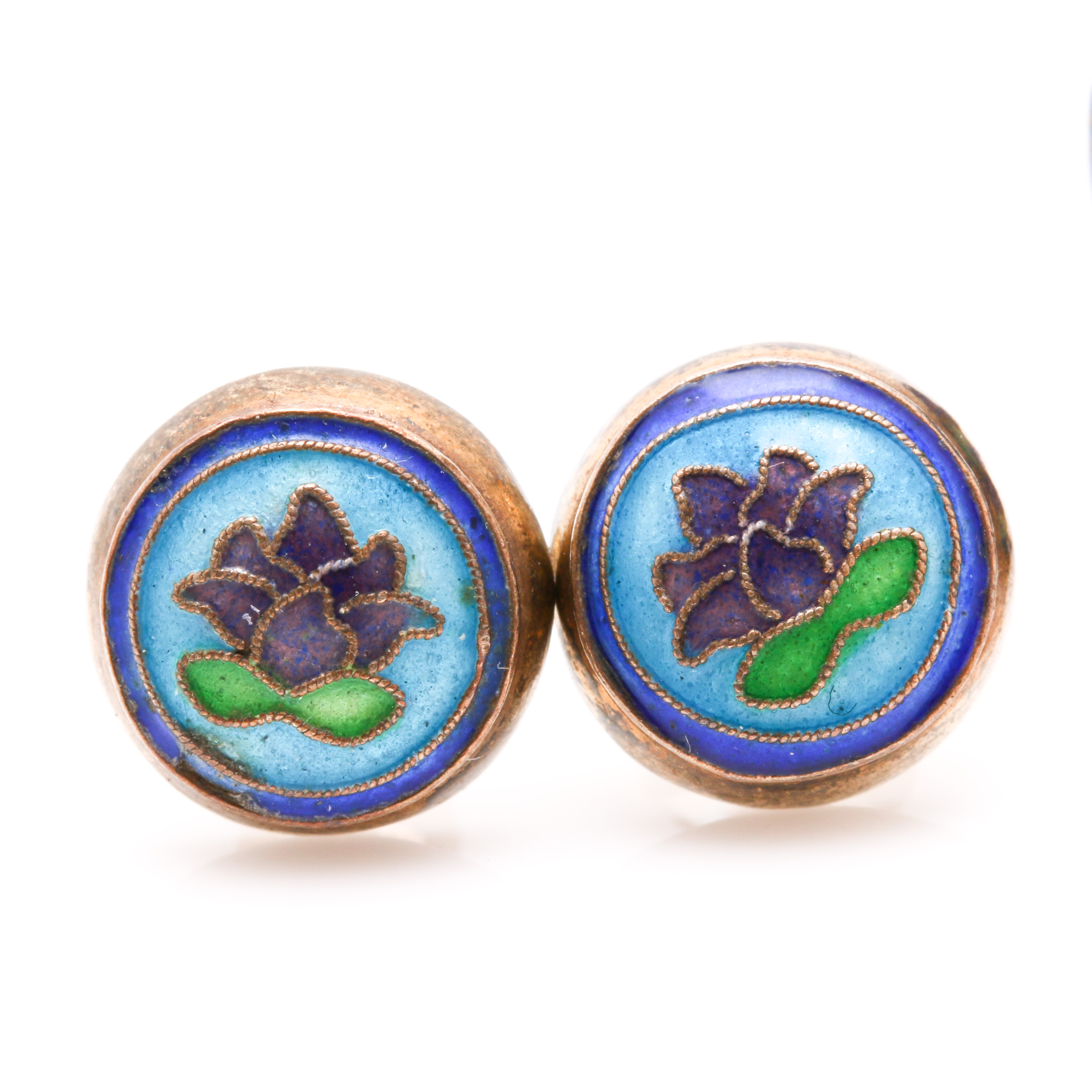 Assortment of Cloisonné Enamel Stud Earrings and Vase Pendant