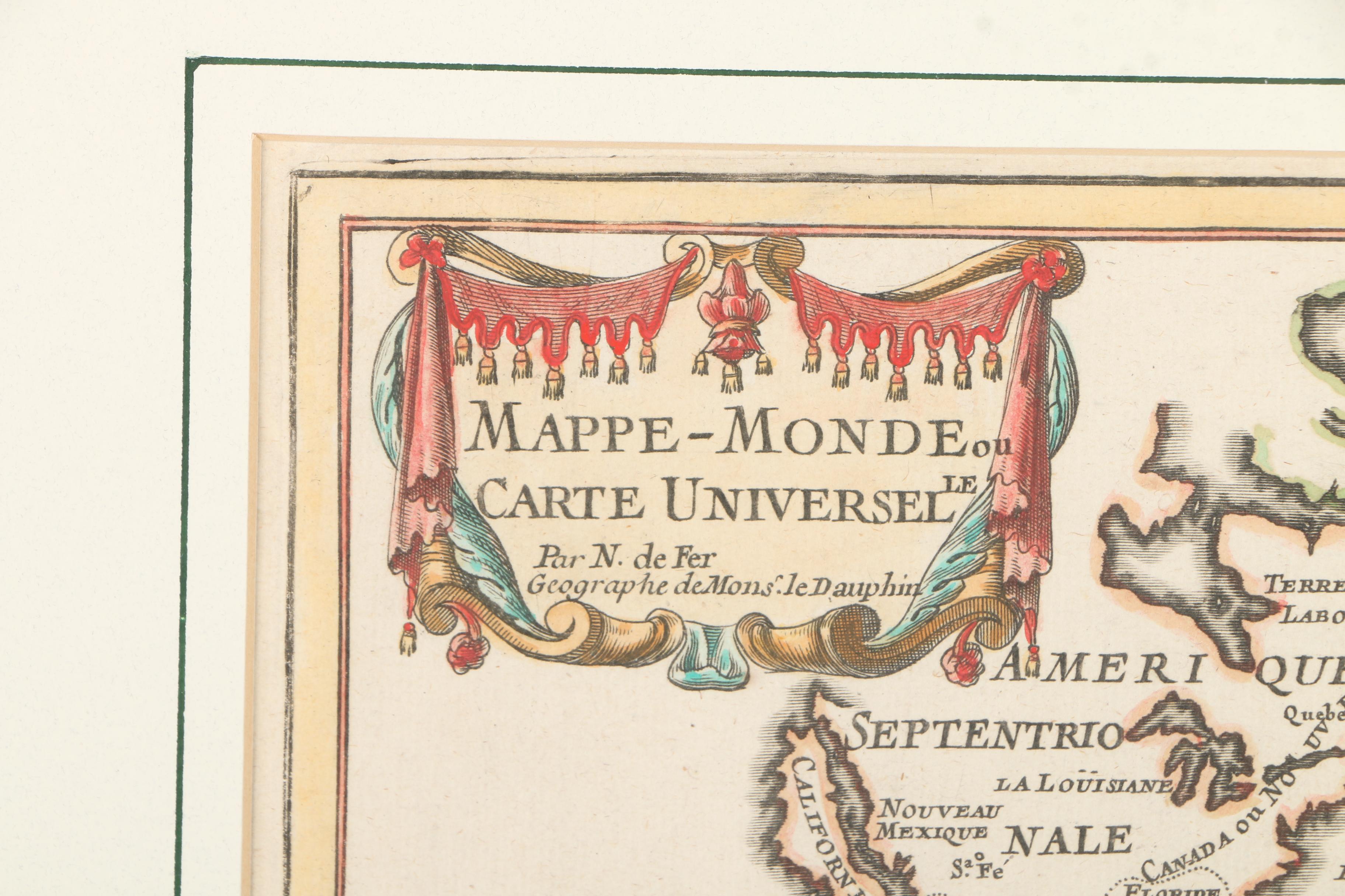 18th Century World Map Engraving "Mappe-Monde Carte Universelle"