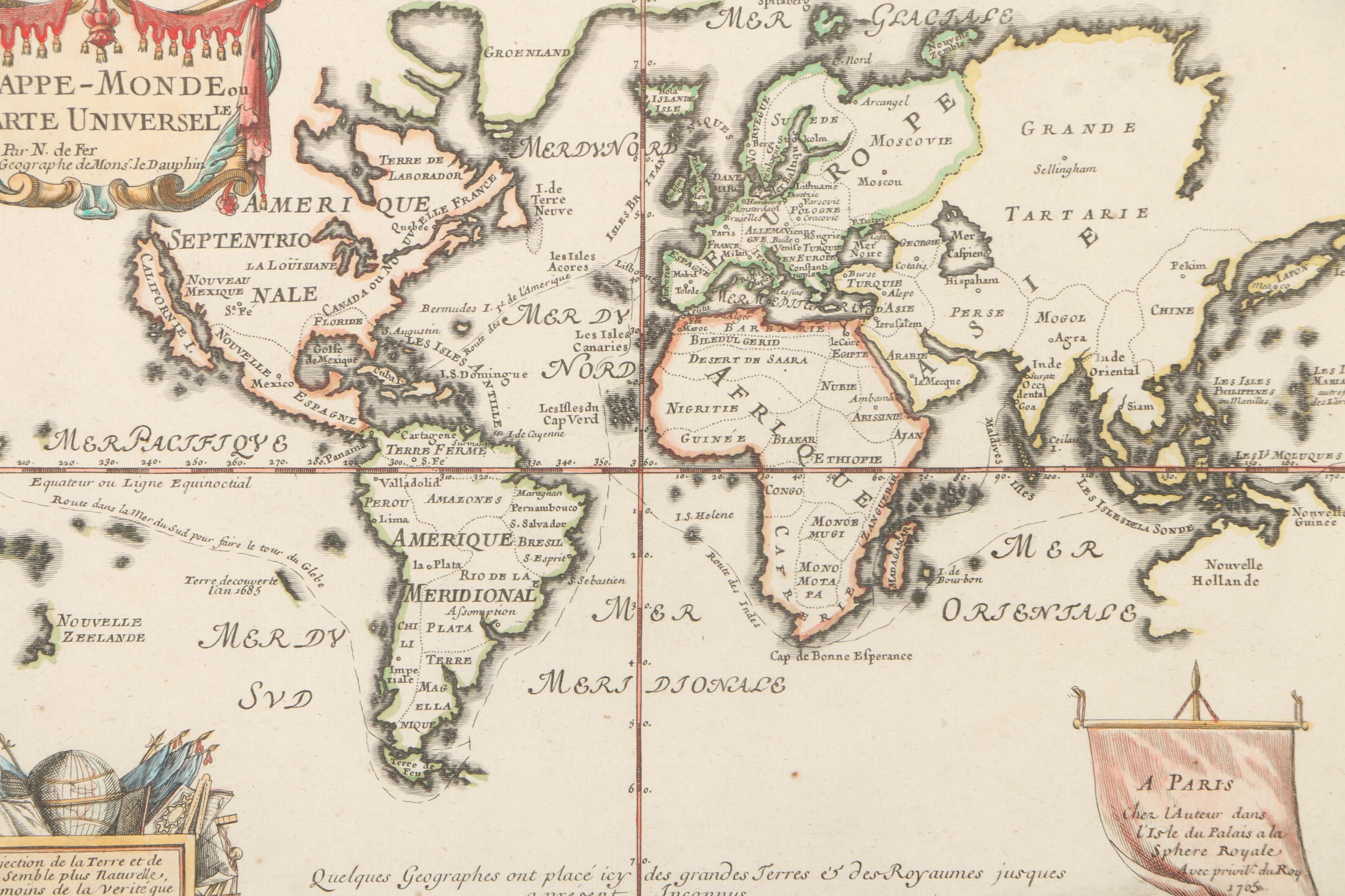 18th Century World Map Engraving "Mappe-Monde Carte Universelle"