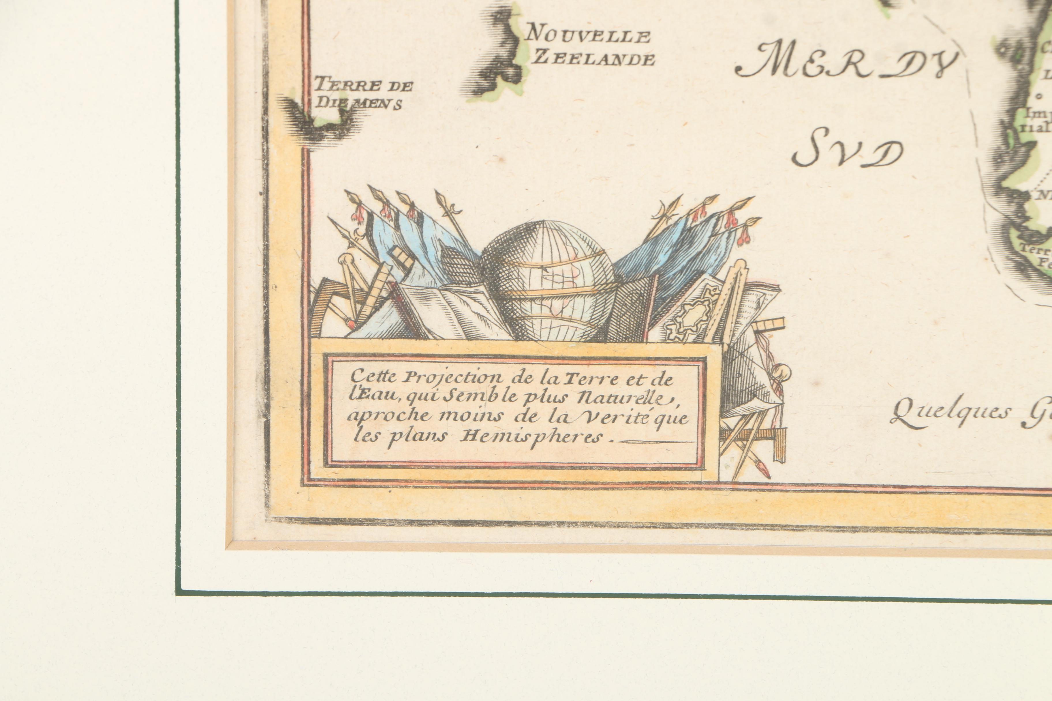 18th Century World Map Engraving "Mappe-Monde Carte Universelle"