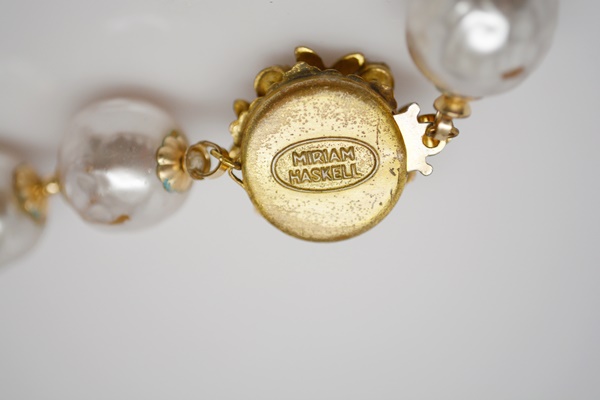 Miriam Haskell Faux Pearl Necklace and Pierced Earrings