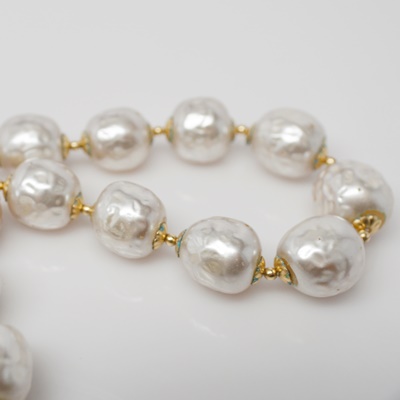 Miriam Haskell Faux Pearl Necklace and Pierced Earrings