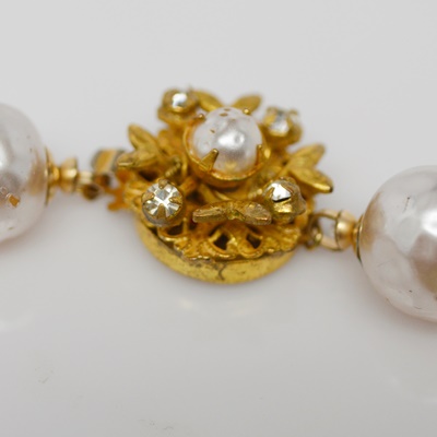 Miriam Haskell Faux Pearl Necklace and Pierced Earrings