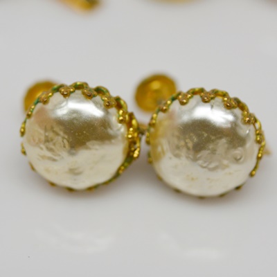 Miriam Haskell Faux Pearl Necklace and Pierced Earrings