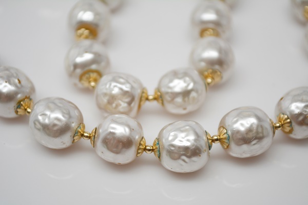 Miriam Haskell Faux Pearl Necklace and Pierced Earrings