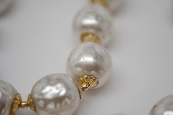 Miriam Haskell Faux Pearl Necklace and Pierced Earrings