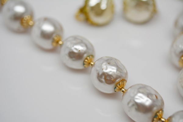 Miriam Haskell Faux Pearl Necklace and Pierced Earrings