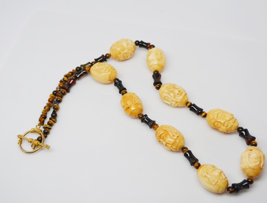 Carved Stone and Tiger's Eye Necklace