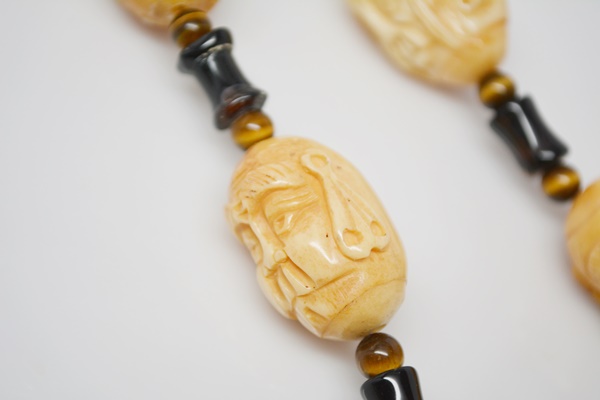 Carved Stone and Tiger's Eye Necklace