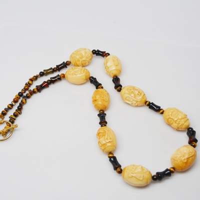 Carved Stone and Tiger's Eye Necklace