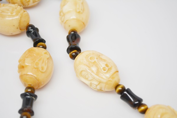 Carved Stone and Tiger's Eye Necklace