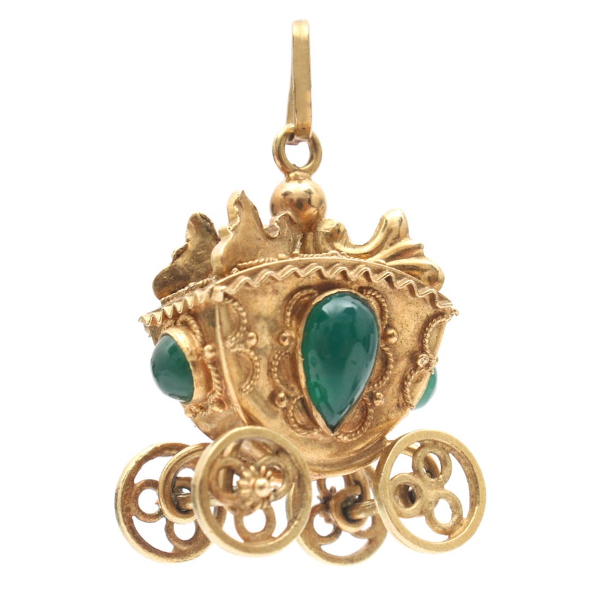 18K Yellow Gold Chalcedony Carriage Charm