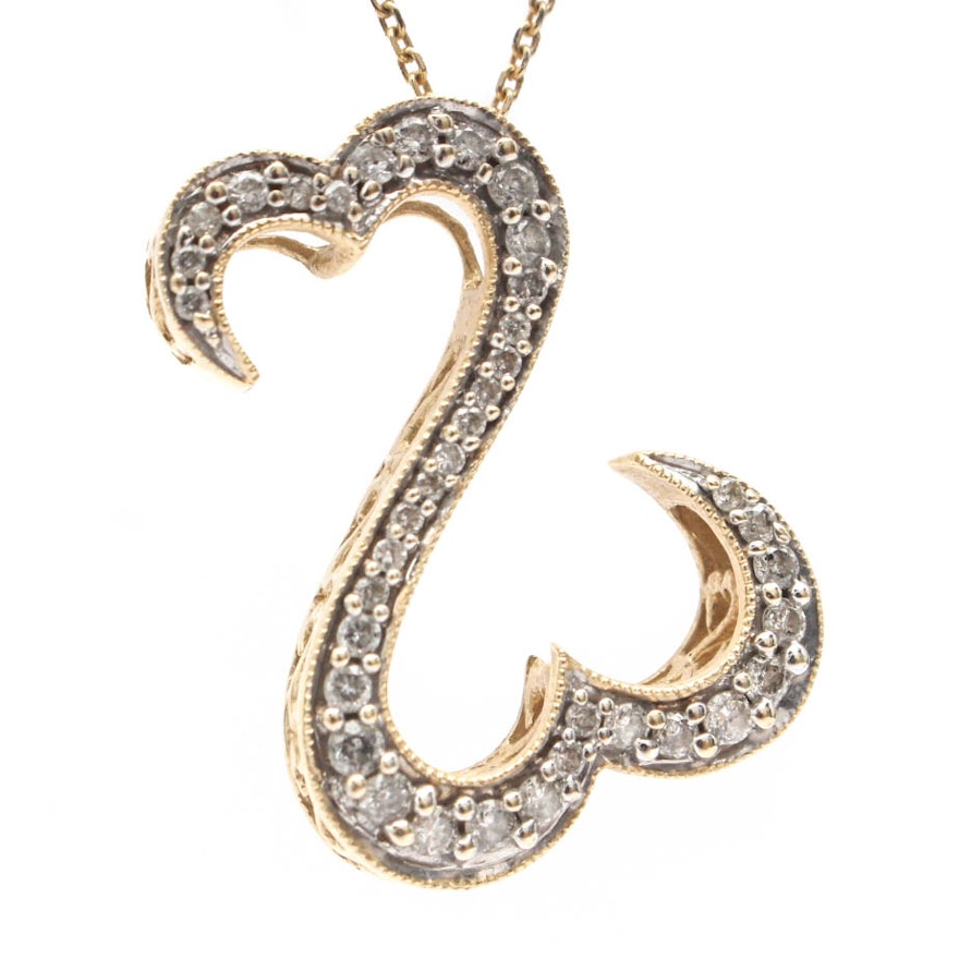 14K Yellow Gold Diamond Open Hearts Necklace