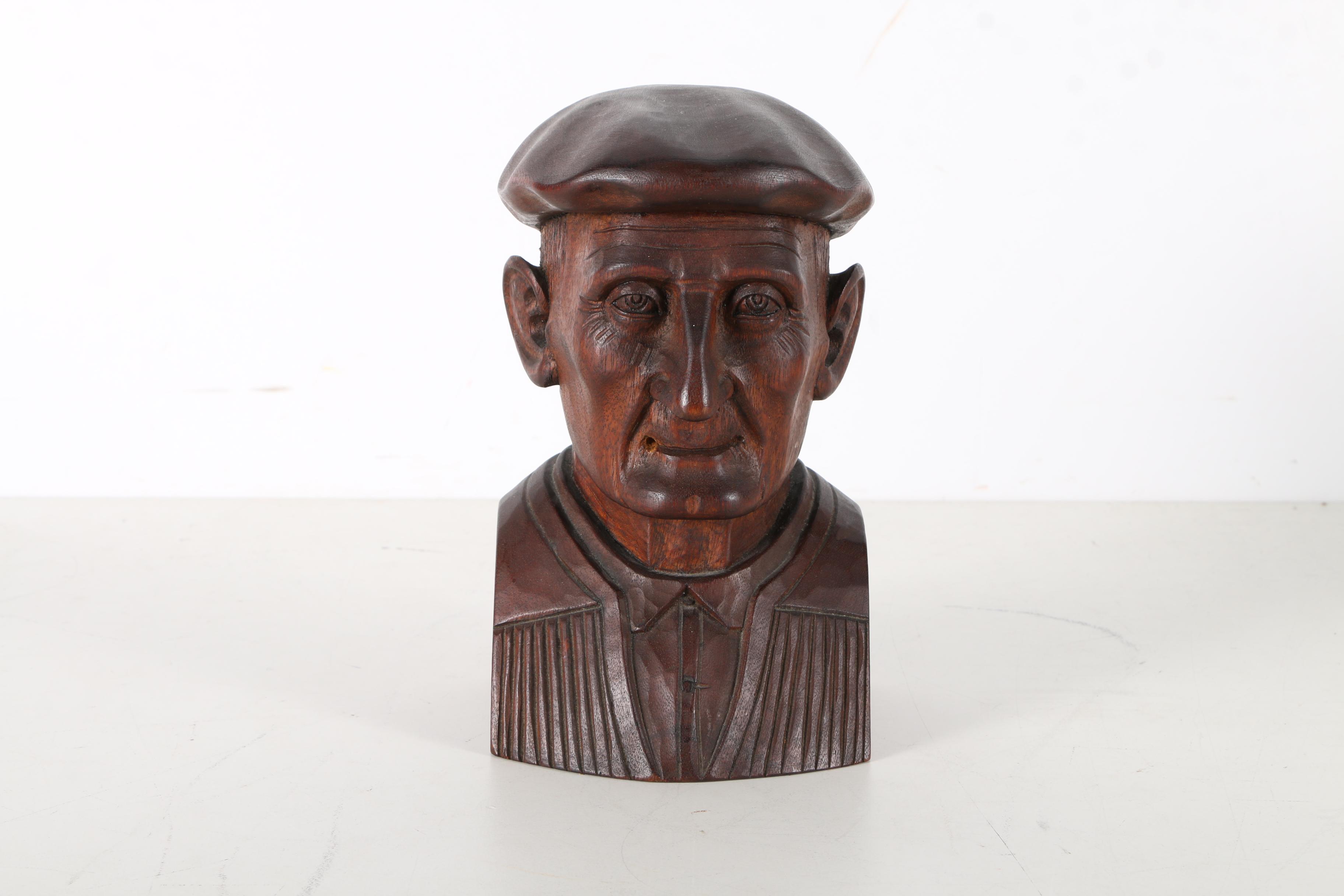 Hand Carved Folk Art Wooden Busts