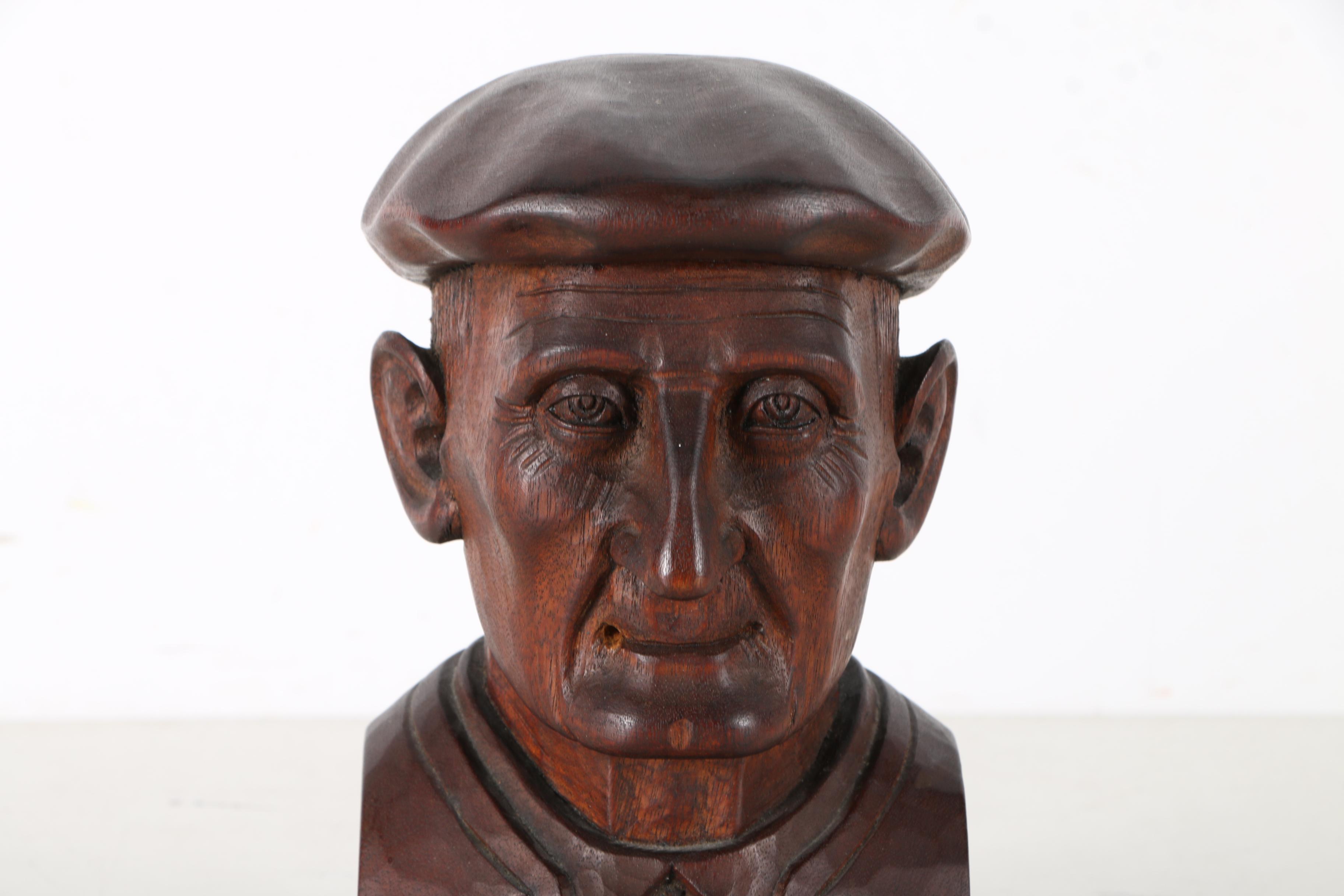Hand Carved Folk Art Wooden Busts