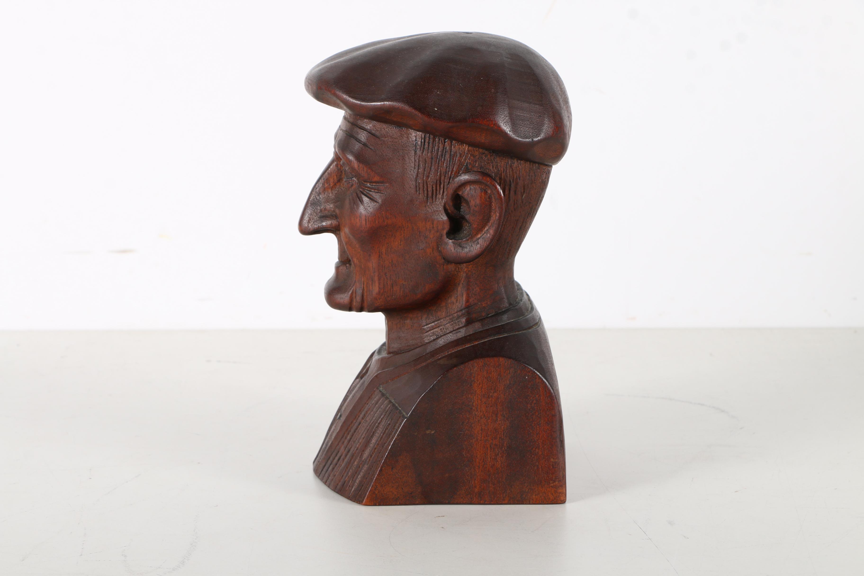 Hand Carved Folk Art Wooden Busts