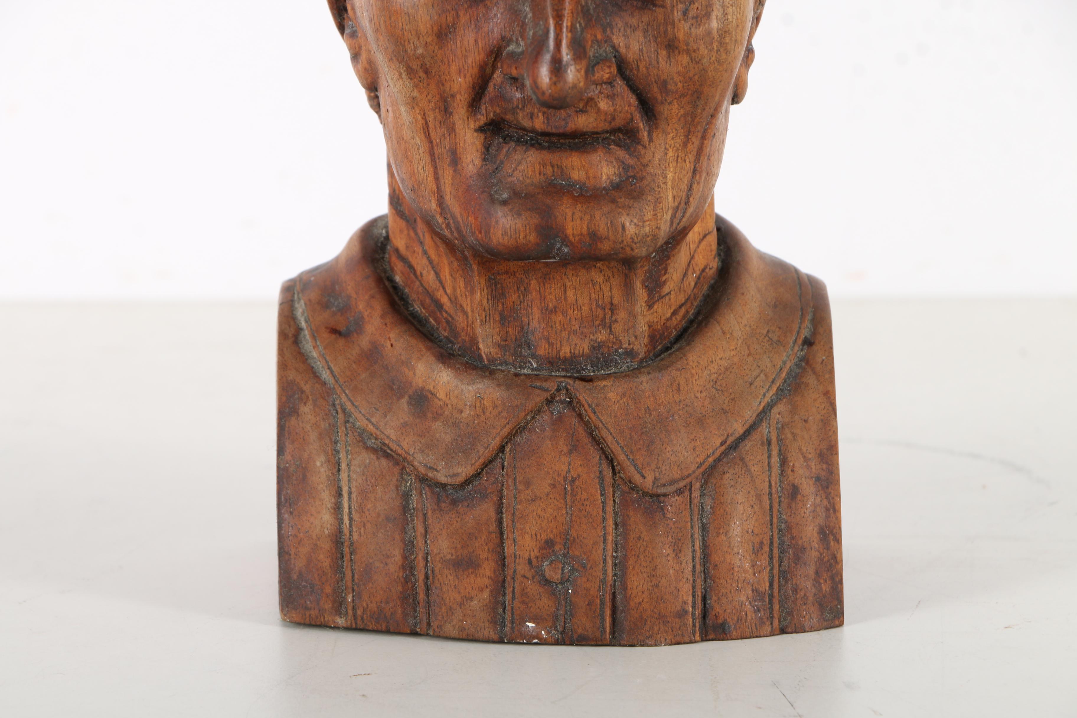 Hand Carved Folk Art Wooden Busts