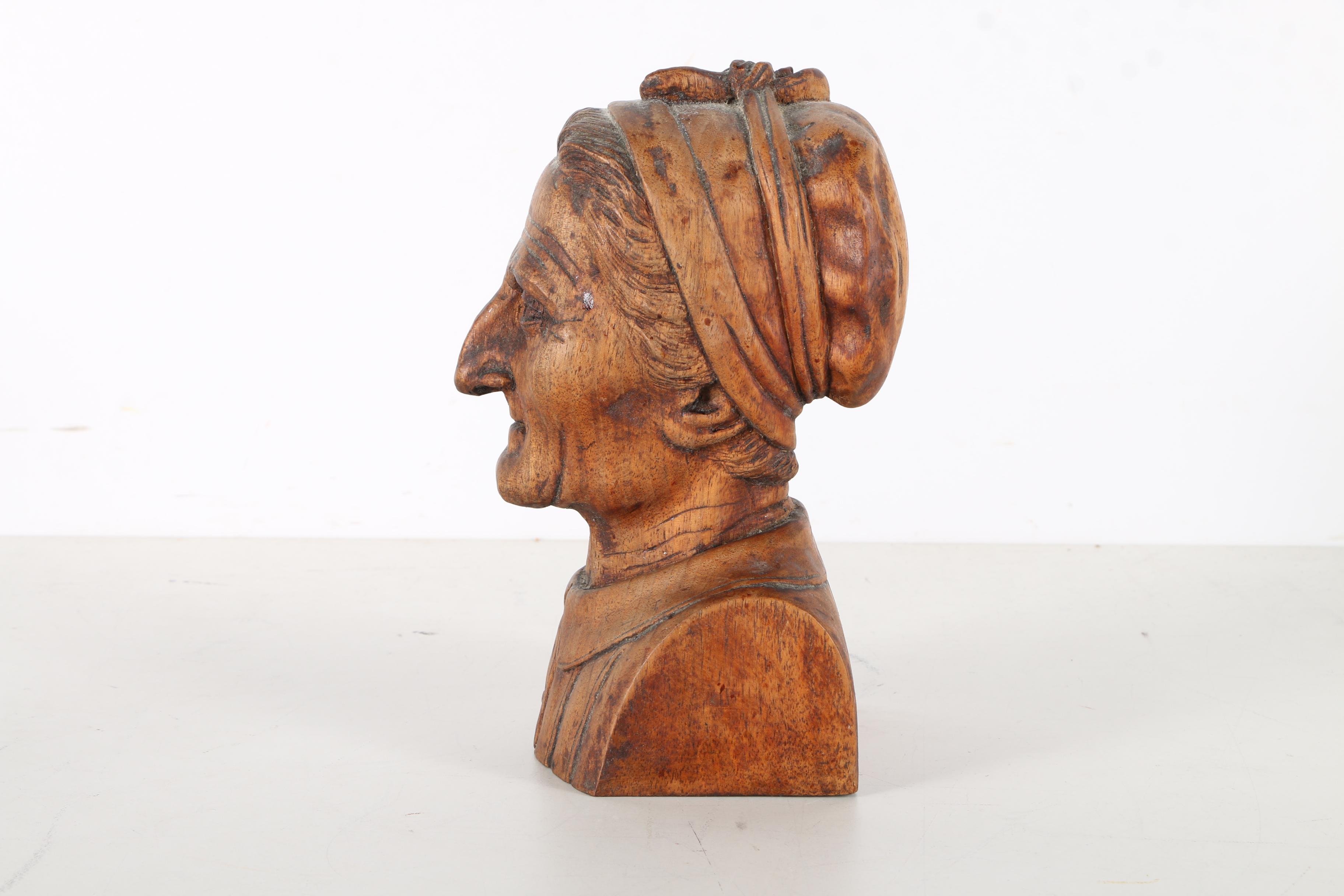 Hand Carved Folk Art Wooden Busts