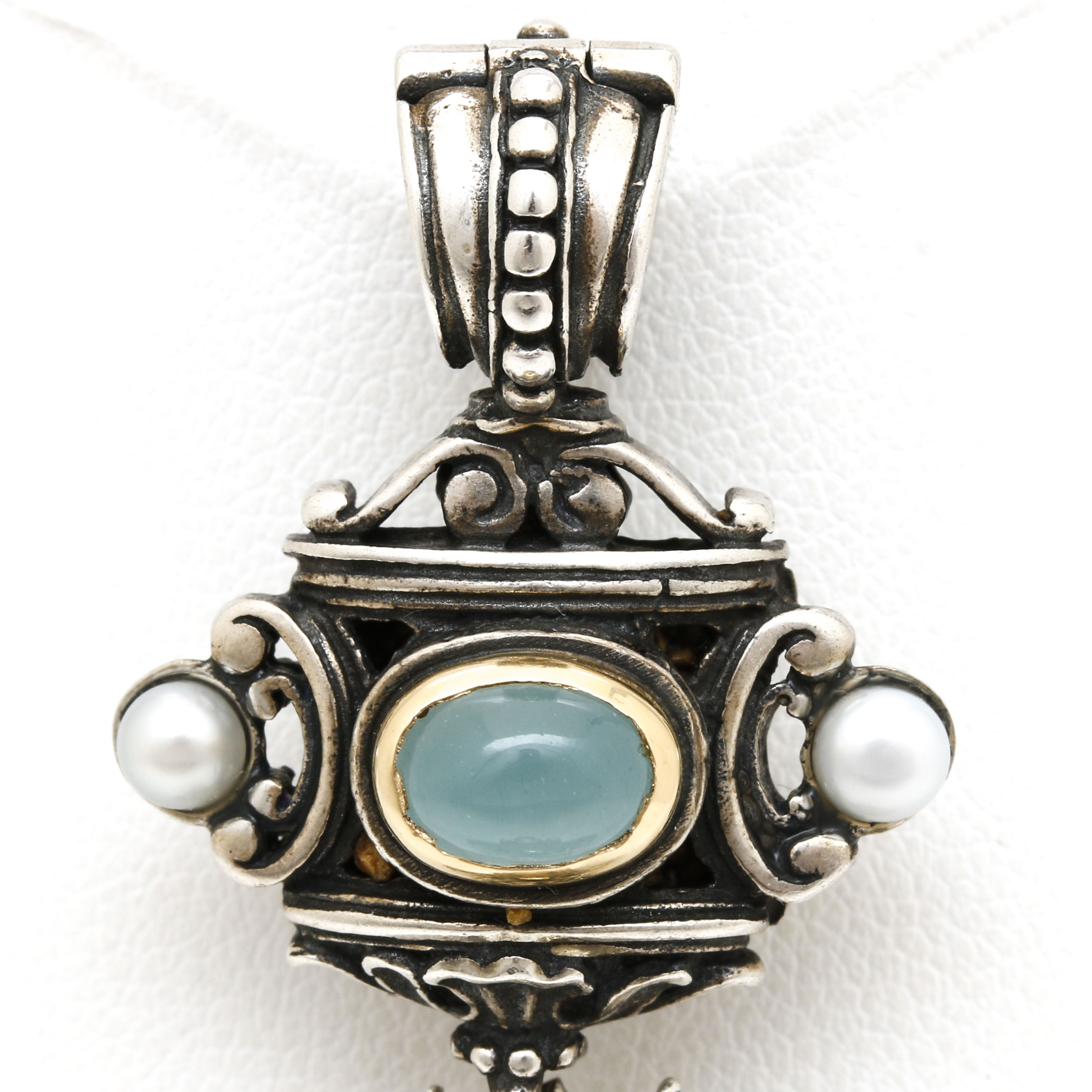 Konstantino Sterling Silver and 18K Yellow Gold Aquamarine and Pearl Pendant