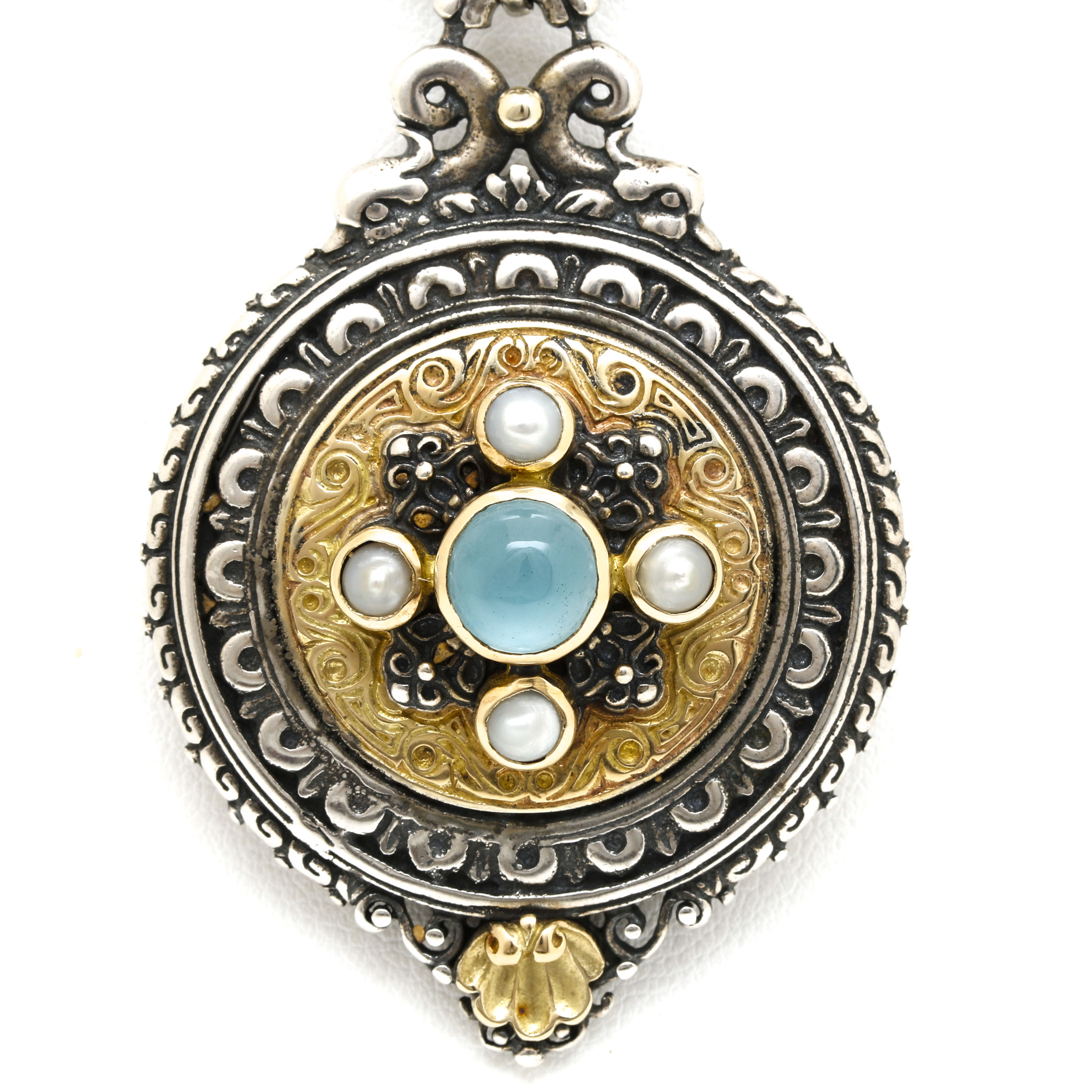 Konstantino Sterling Silver and 18K Yellow Gold Aquamarine and Pearl Pendant