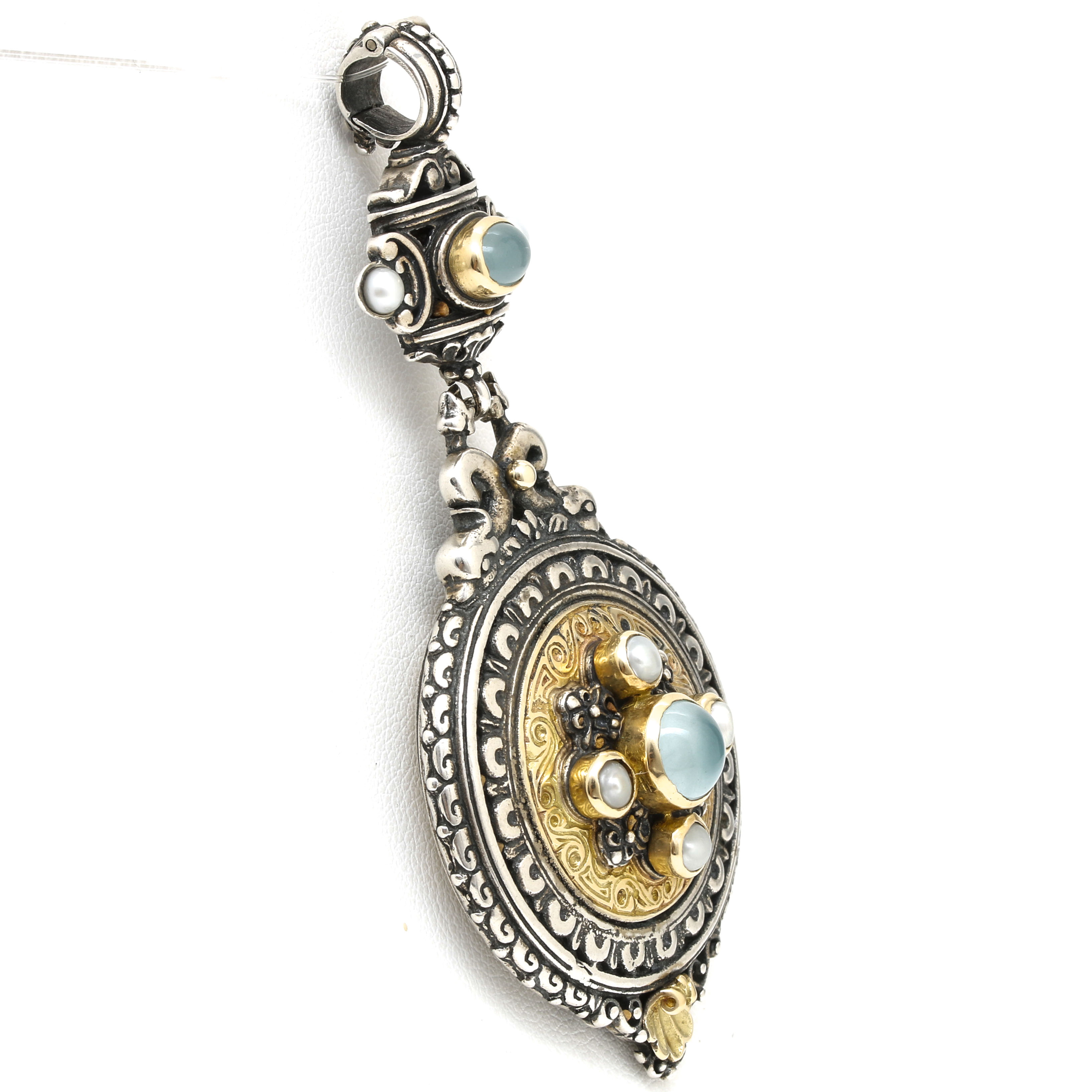 Konstantino Sterling Silver and 18K Yellow Gold Aquamarine and Pearl Pendant