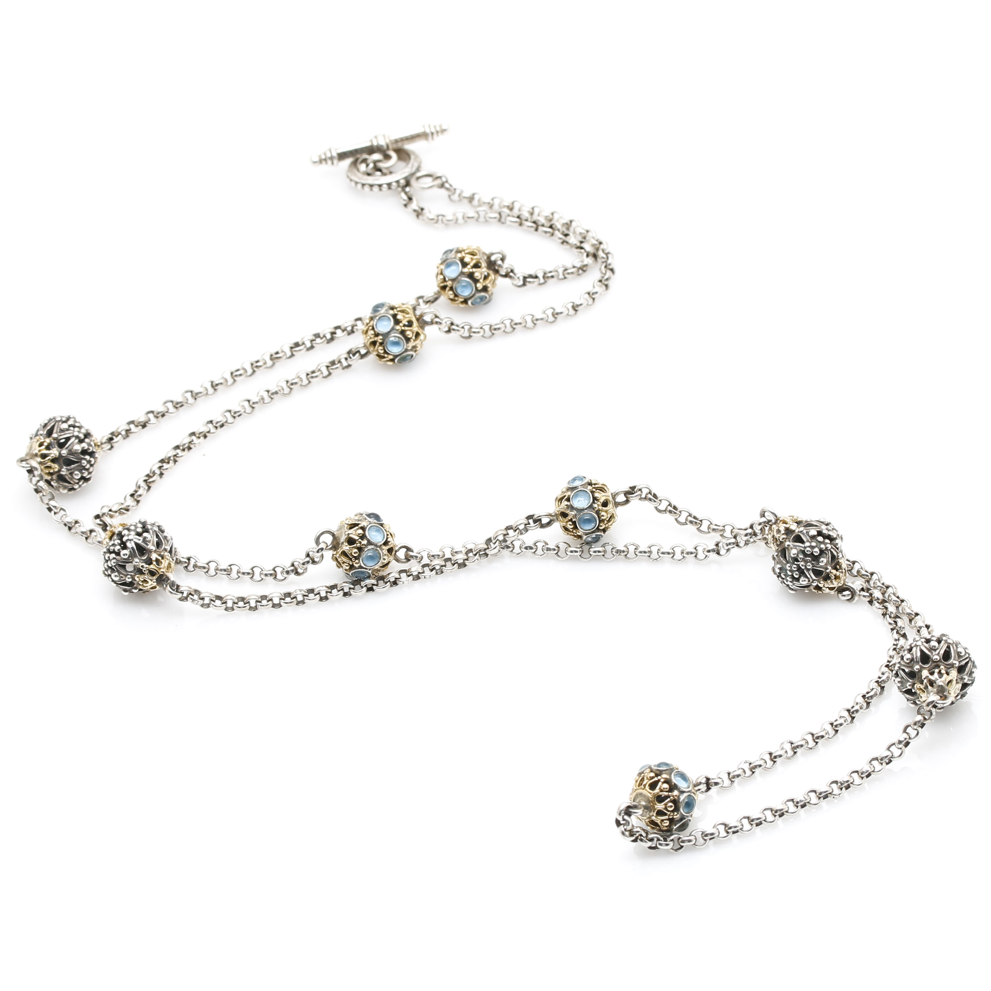 Konstantino Sterling Silver and 18K Yellow Gold Aquamarine Necklace