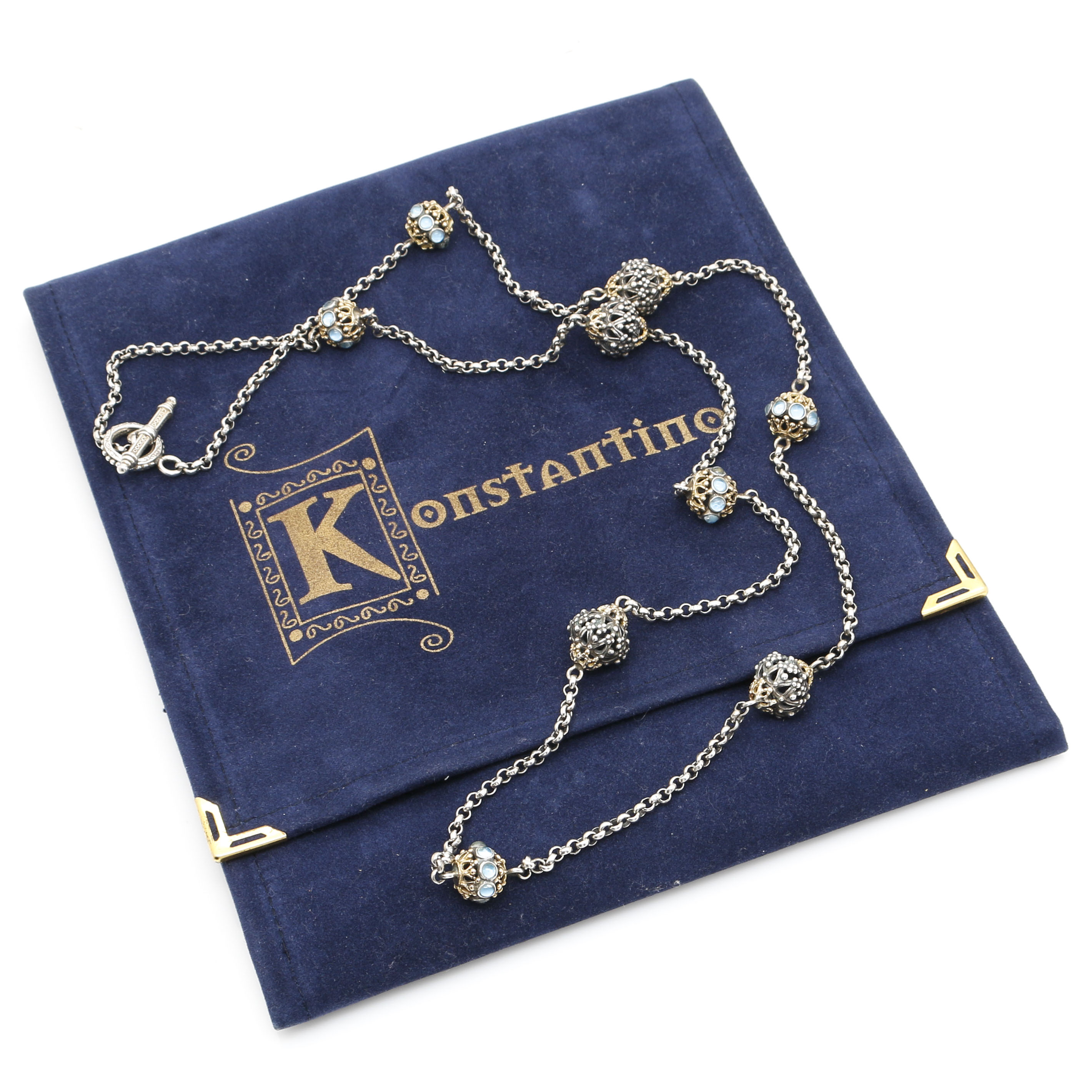 Konstantino Sterling Silver and 18K Yellow Gold Aquamarine Necklace