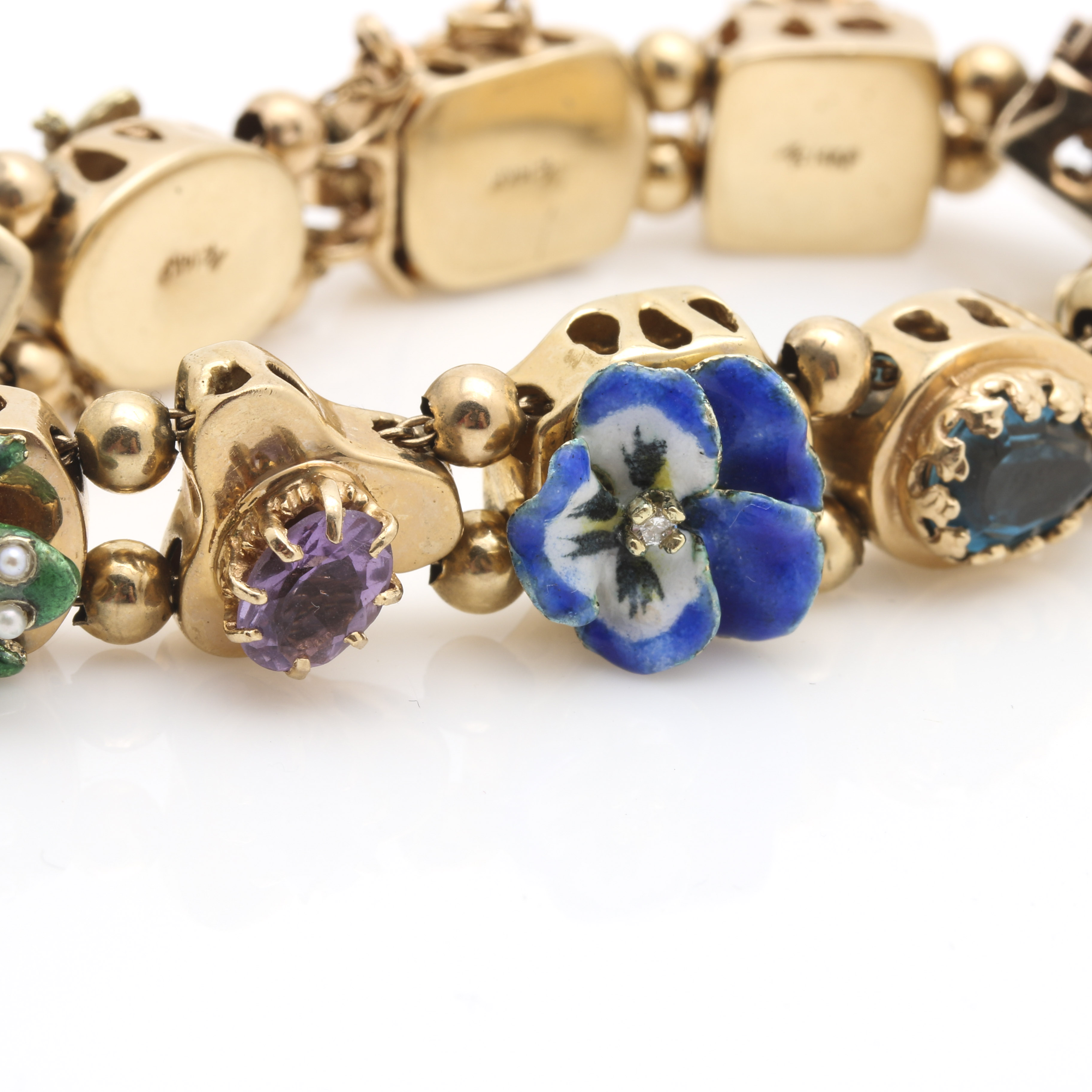 14K Yellow Gold Slide Charm Bracelet with Assorted Gemstones and Enamel