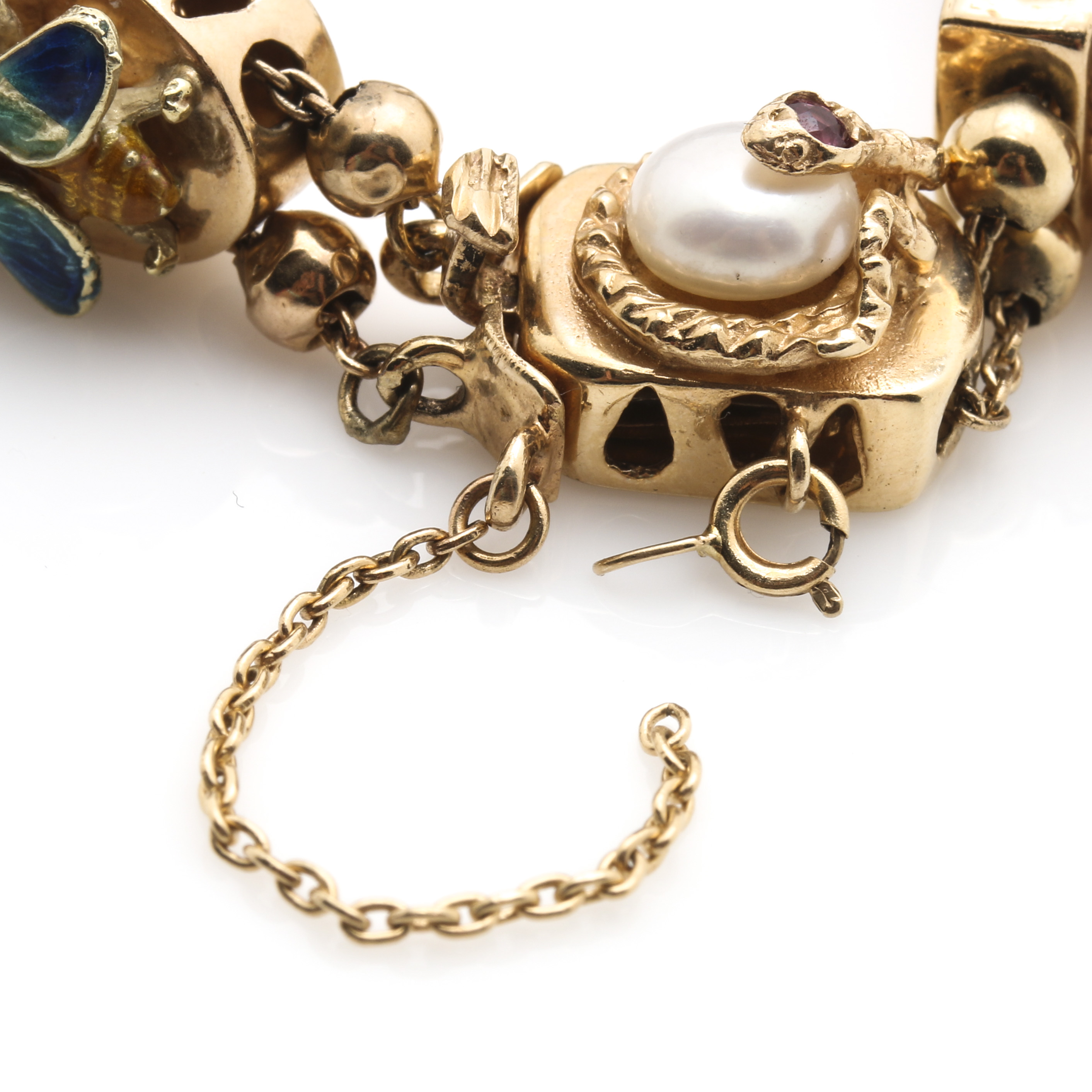 14K Yellow Gold Slide Charm Bracelet with Assorted Gemstones and Enamel