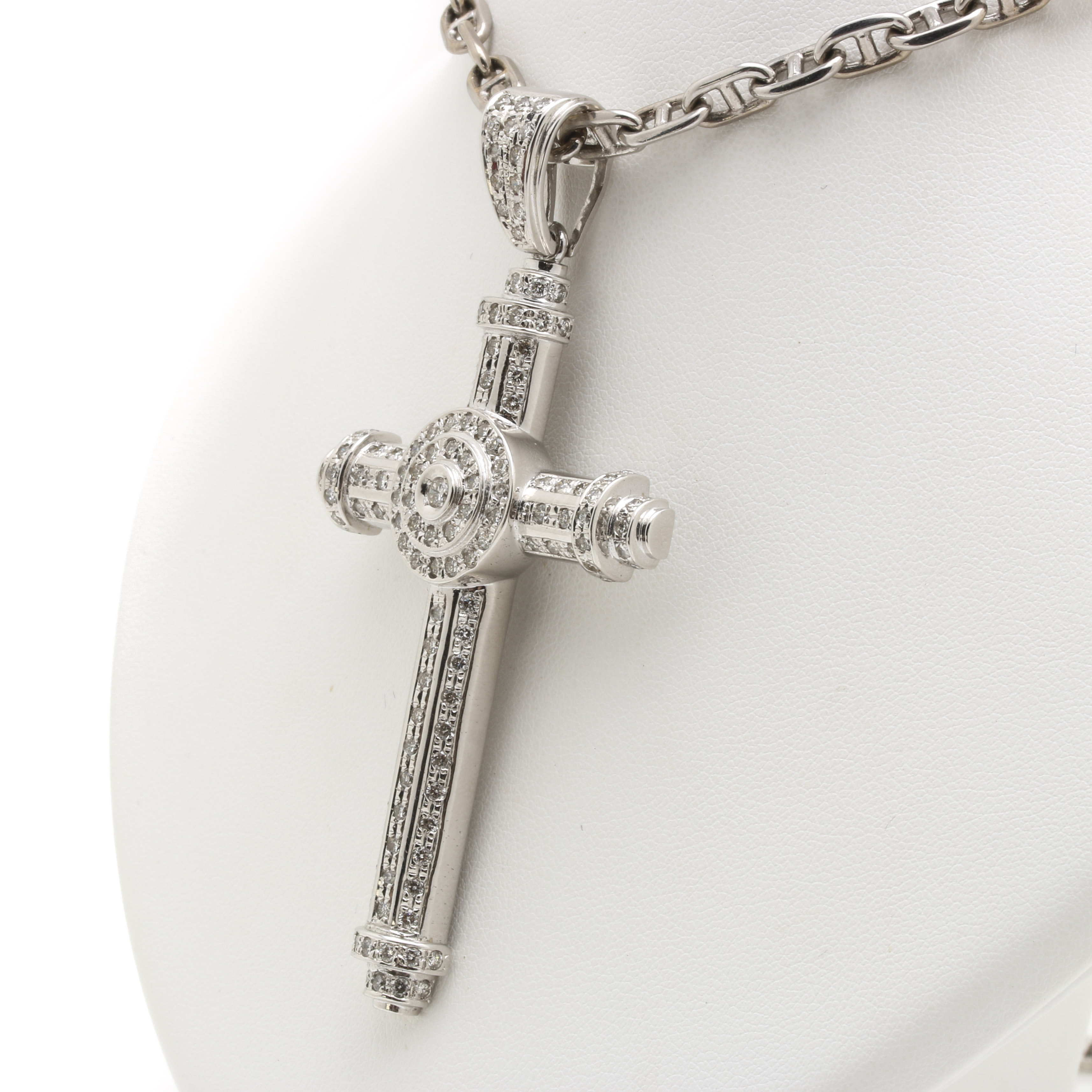 14K White Gold Necklace With 2.66 CTW Diamond Cross Pendant