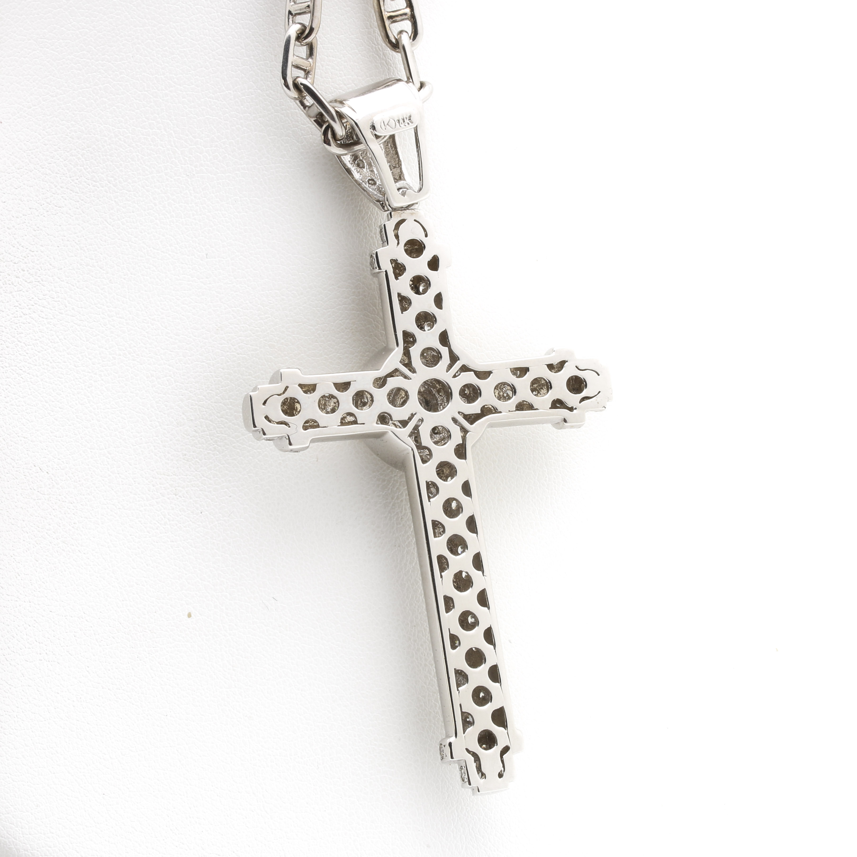 14K White Gold Necklace With 2.66 CTW Diamond Cross Pendant