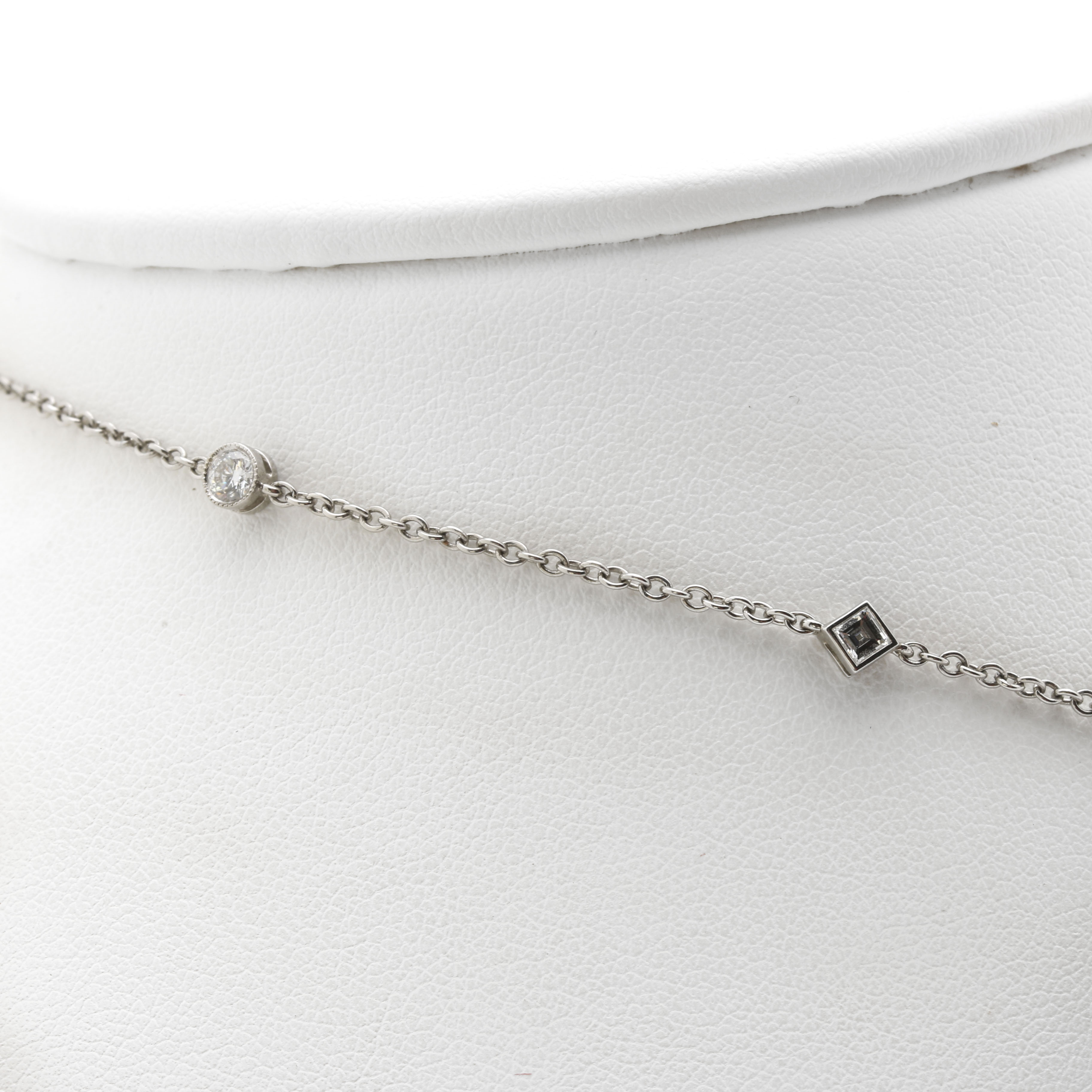 Tiffany & Co. Platinum, Onyx, and 4.46 CTW Diamond Square Key Necklace