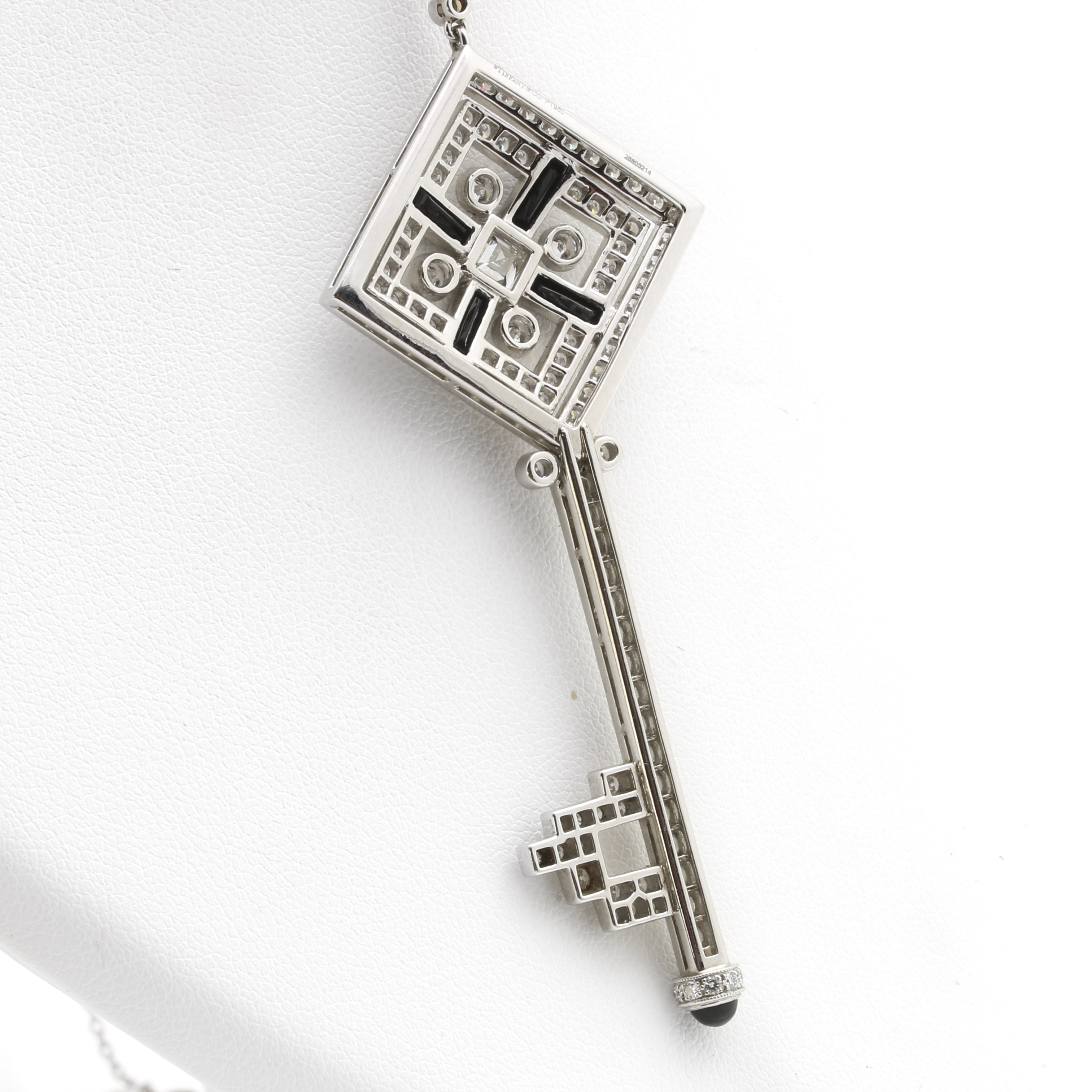 Tiffany & Co. Platinum, Onyx, and 4.46 CTW Diamond Square Key Necklace